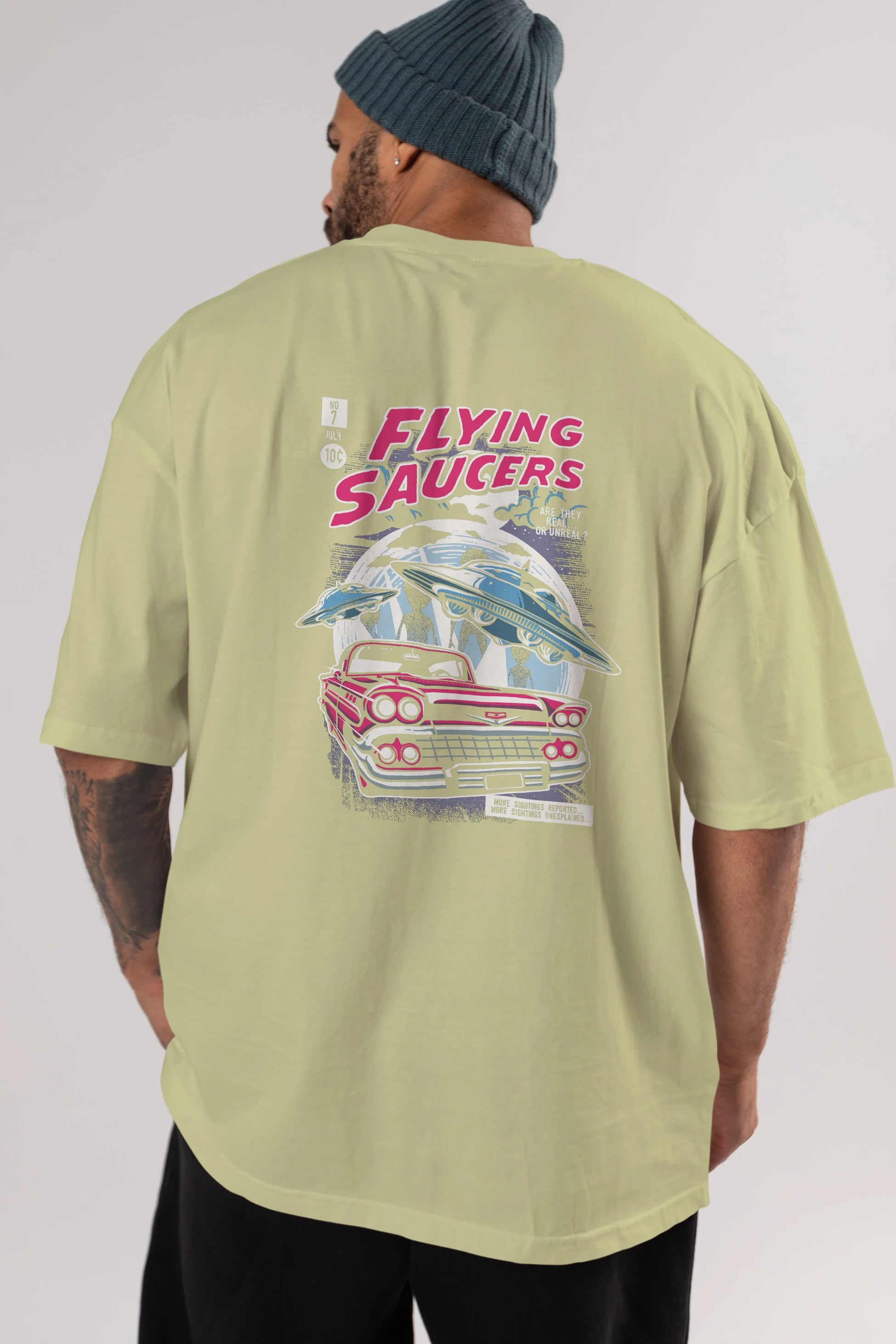 Flying Saucers Arka Baskılı Oversize t-shirt Erkek Kadın Unisex %100 Pamuk