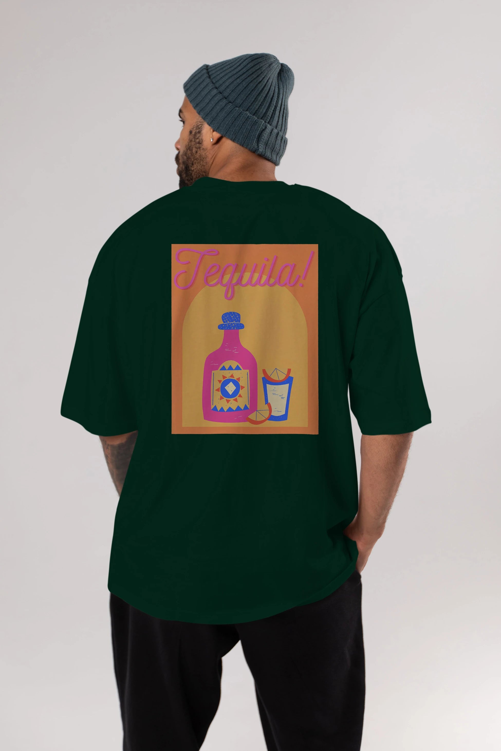 Tequila Arka Baskılı Oversize t-shirt Erkek Kadın Unisex %100 Pamuk Bisiklet Yaka tişort