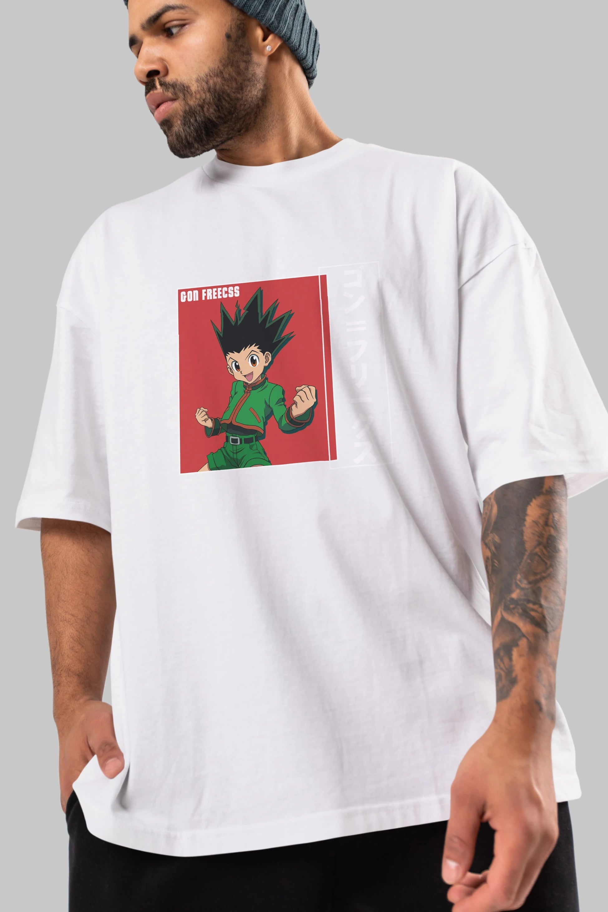 Gon Freecss HUNTER X HUNTER 5 Anime Ön Baskılı Oversize t-shirt %100 pamuk Erkek Kadın Unisex