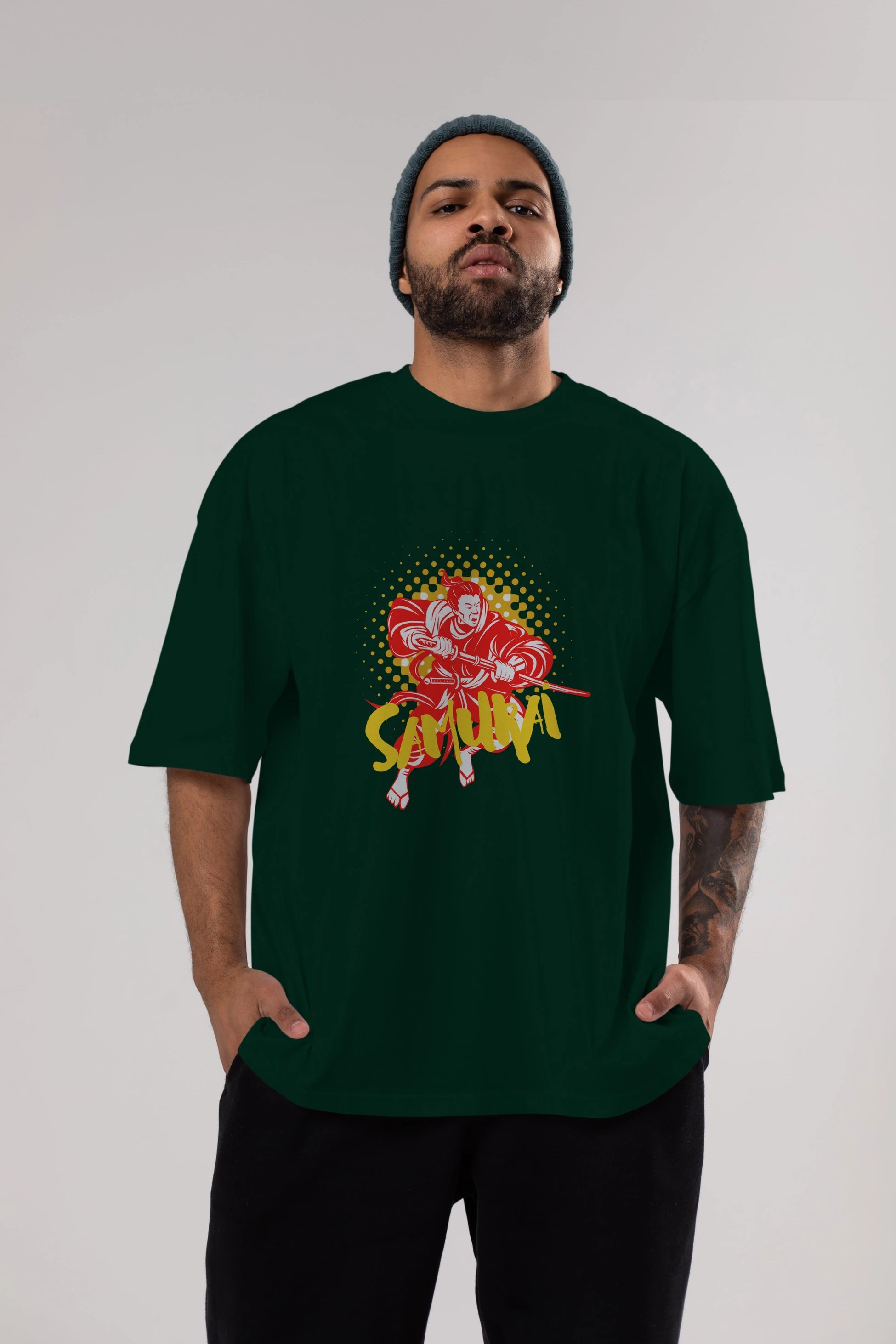 Samurai Ön Baskılı Oversize t-shirt Erkek Kadın Unisex