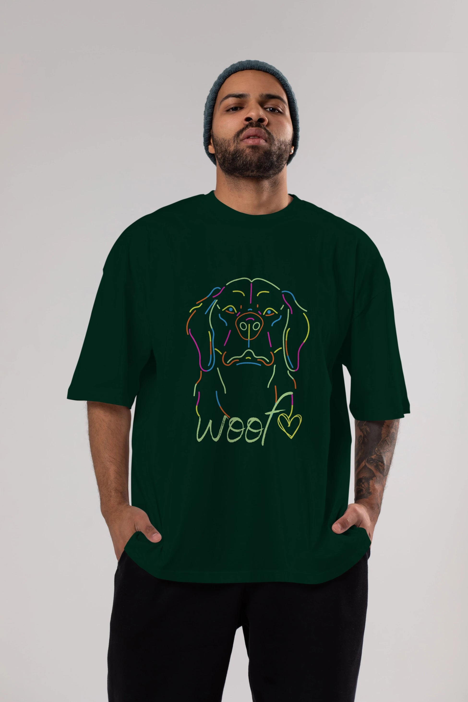 Neon Dog Ön Baskılı Oversize t-shirt Erkek Kadın Unisex