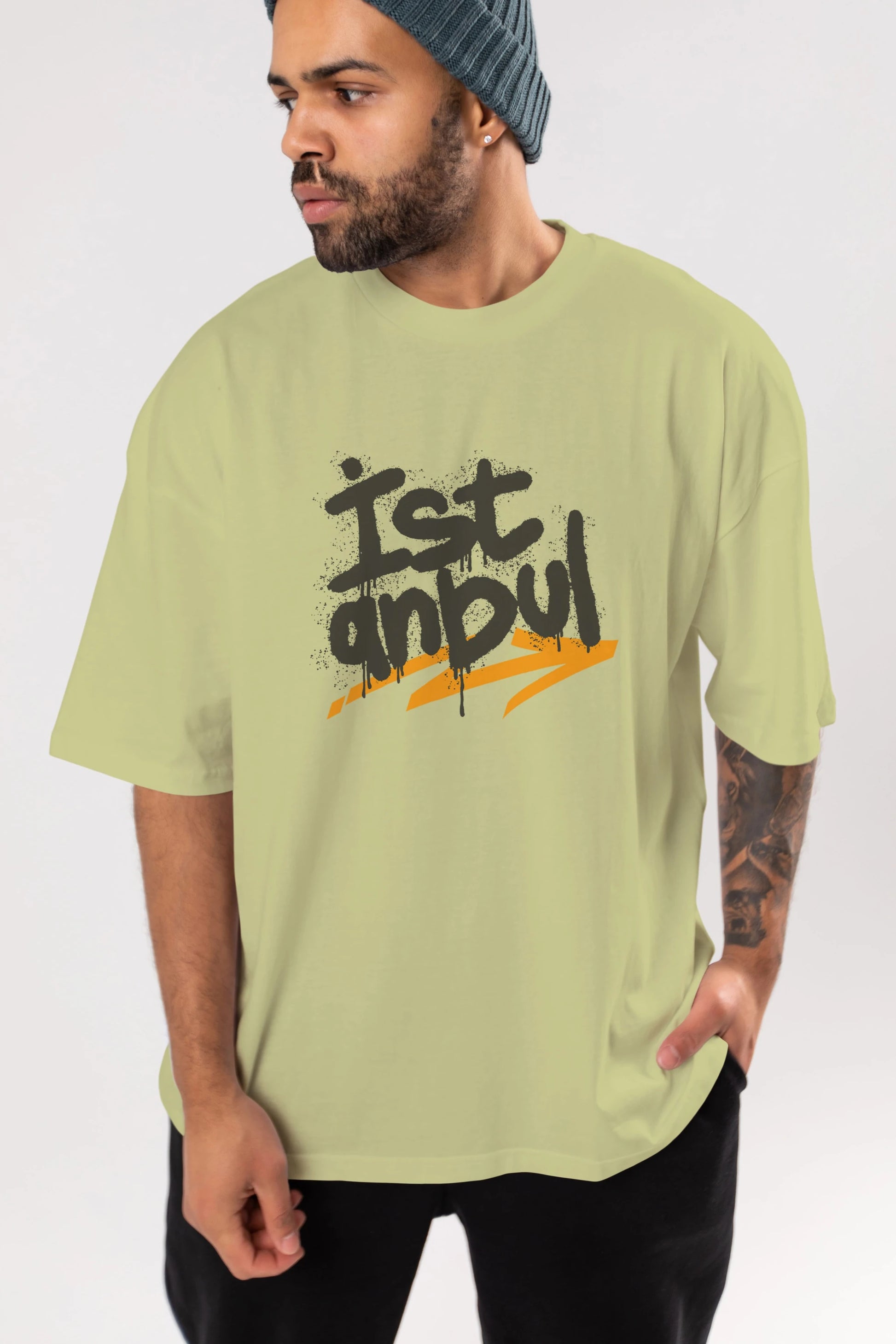 istanbul Yazılı Ön Baskılı Oversize t-shirt Erkek Kadın Unisex