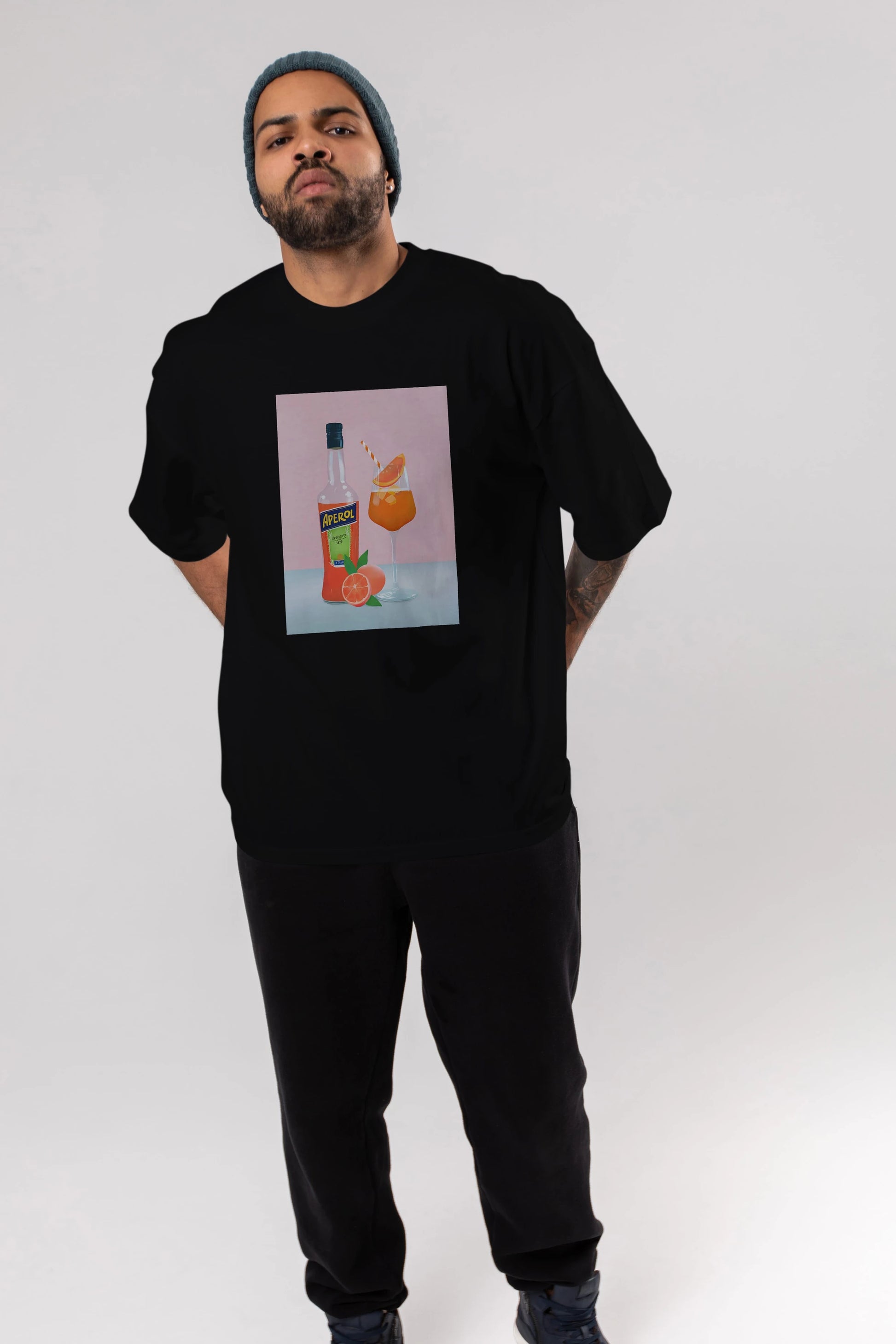 Aperol Spritz 3 Ön Baskılı Oversize t-shirt Erkek Kadın Unisex %100 Pamuk Bisiklet Yaka tişort