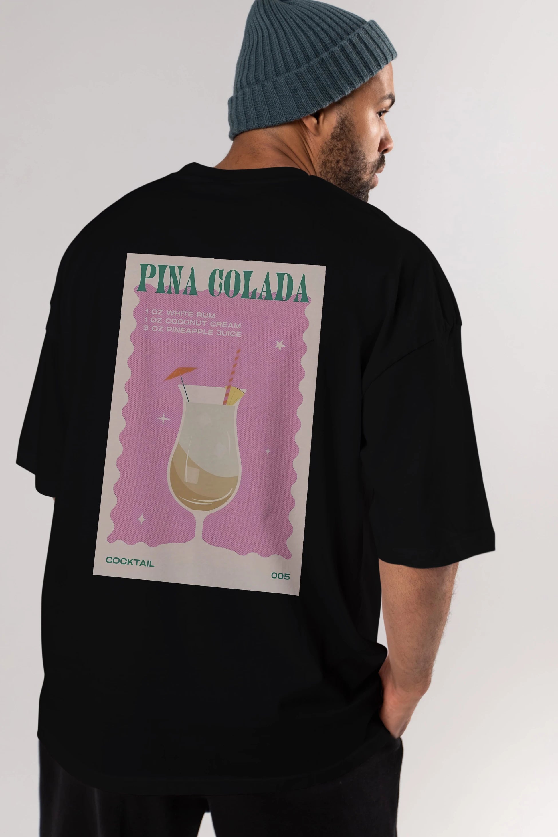 Pina Colada 3 Arka Baskılı Oversize t-shirt Erkek Kadın Unisex %100 Pamuk Bisiklet Yaka tişort