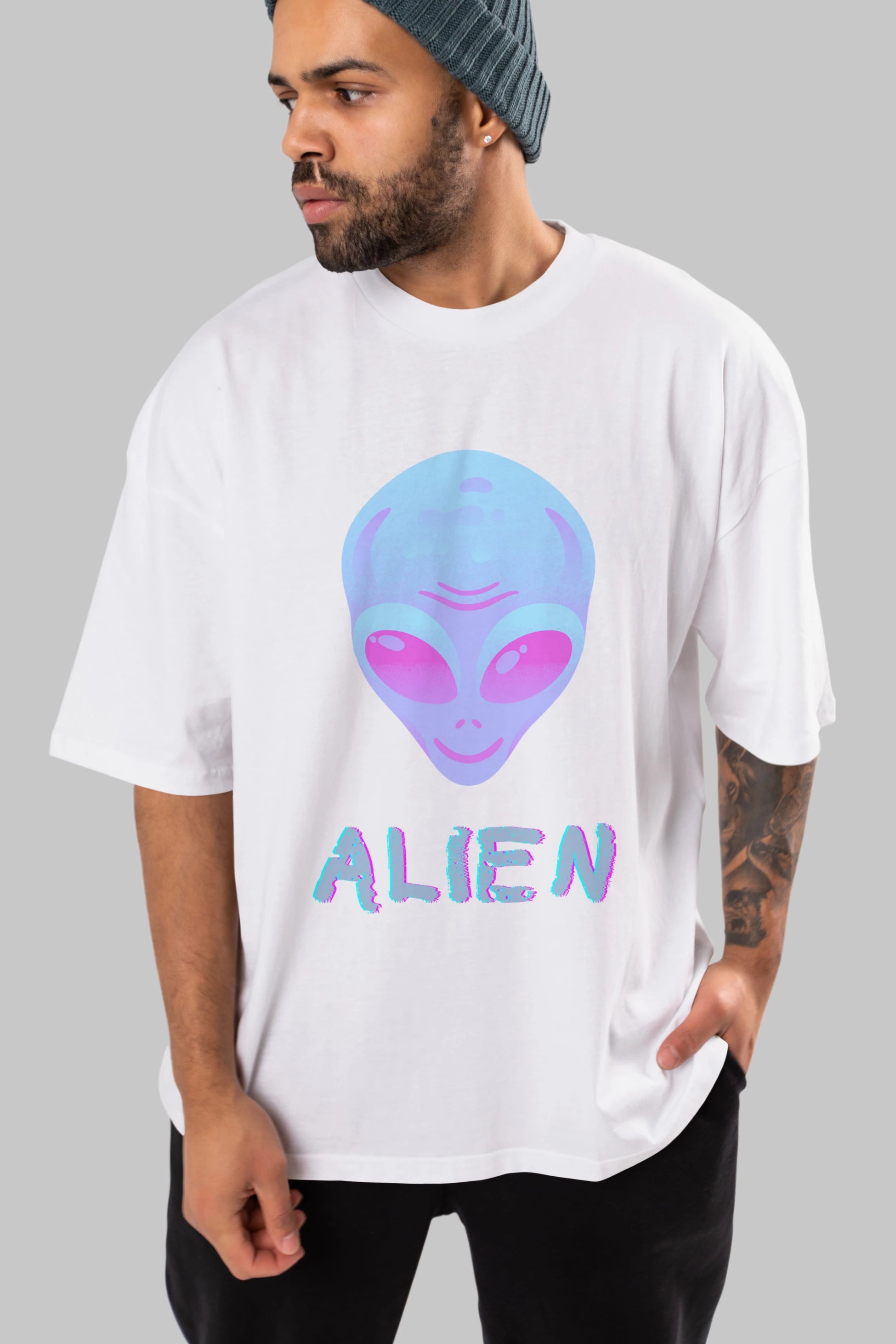 Alien Ön Baskılı Oversize t-shirt Erkek Kadın Unisex