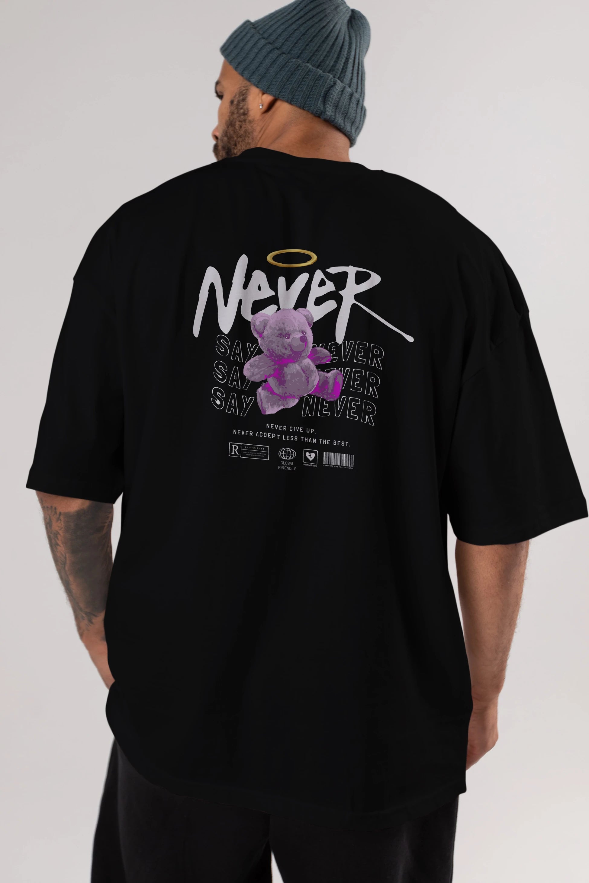 Teddy Bear Never Arka Baskılı Oversize t-shirt Erkek Kadın Unisex