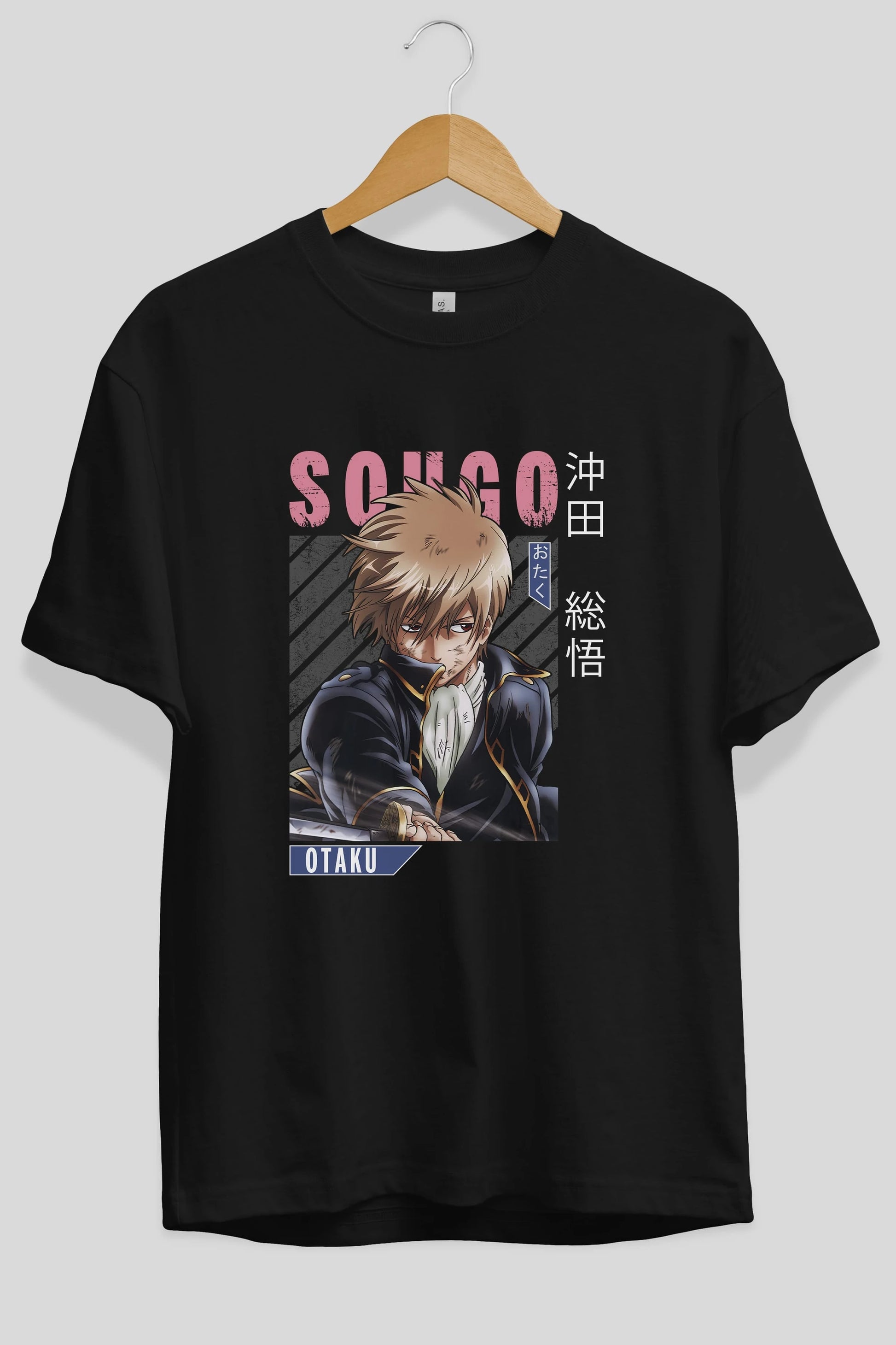 Sougo Okita GINTAMA Anime Ön Baskılı Oversize t-shirt %100 pamuk Erkek Kadın Unisex