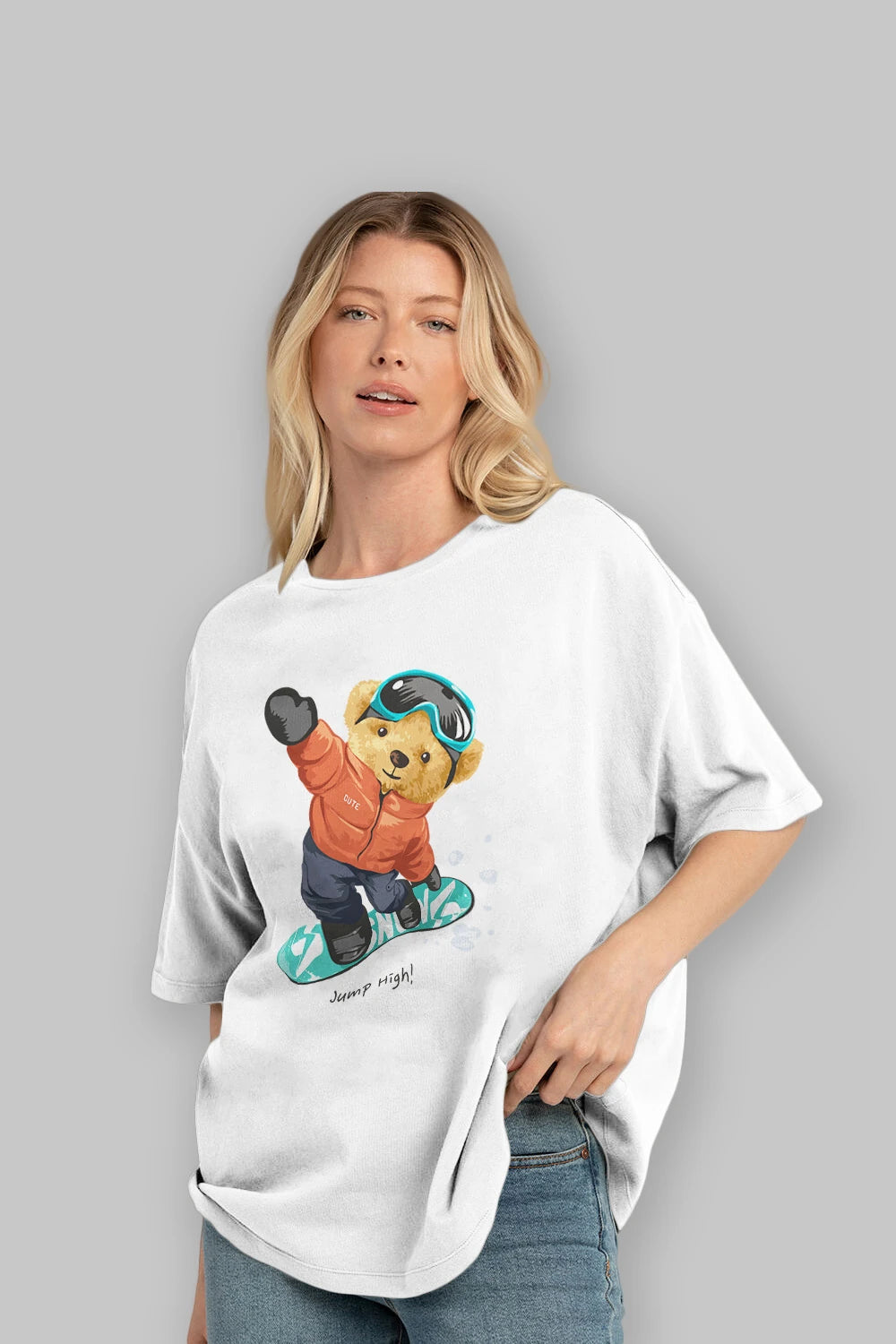 Teddy Bear Jump High Ön Baskılı Oversize t-shirt Erkek Kadın Unisex %100 Pamuk