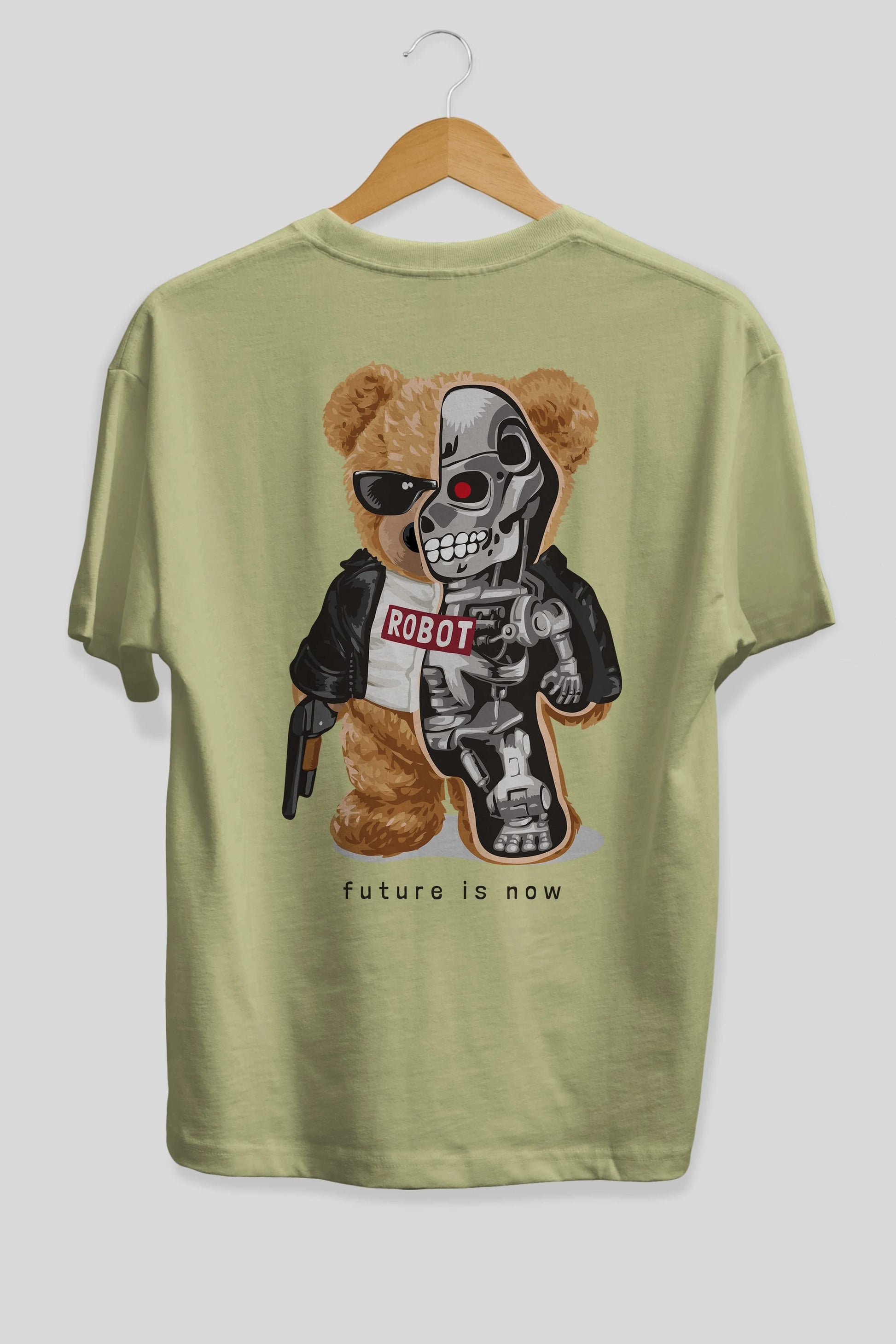 Teddy Bear Robot Arka Baskılı Oversize t-shirt Erkek Kadın Unisex %100 Pamuk