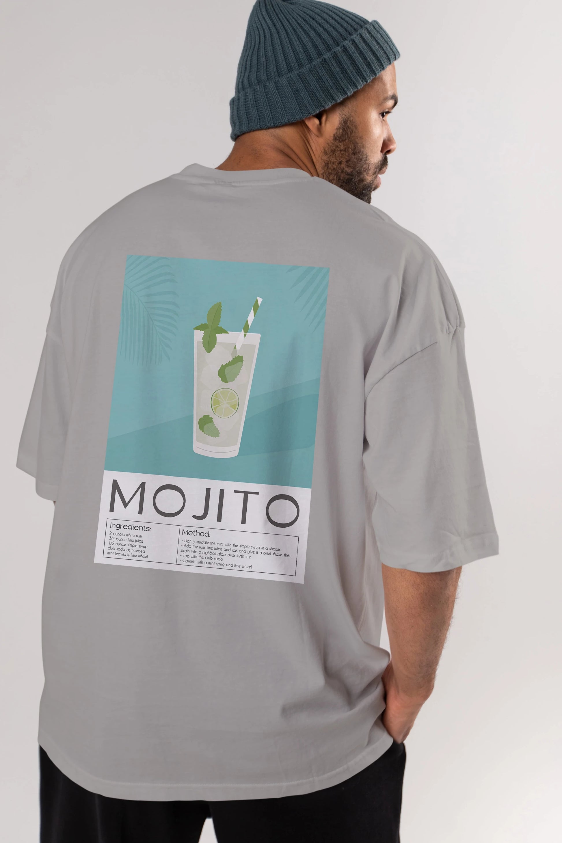 Mojito 4 Arka Baskılı Oversize t-shirt Erkek Kadın Unisex %100 Pamuk Bisiklet Yaka tişort