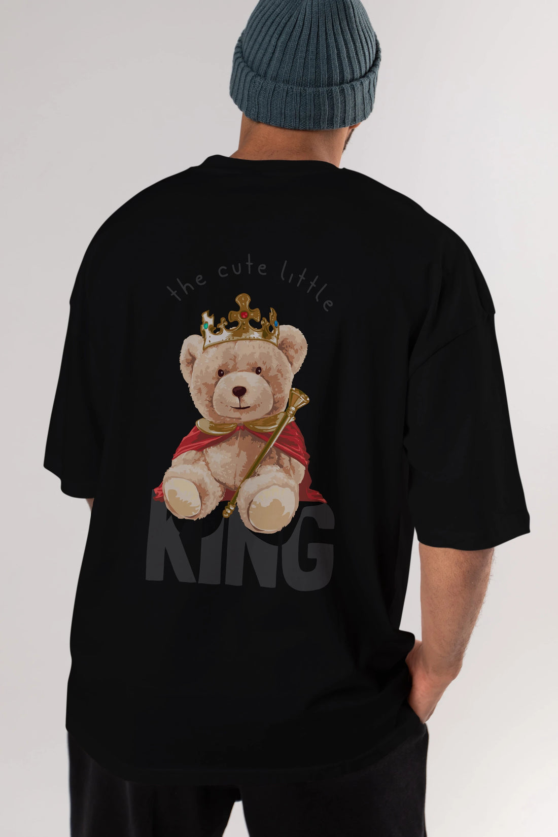 Teddy Bear King Arka Baskılı Oversize t-shirt Erkek Kadın Unisex %100 Pamuk