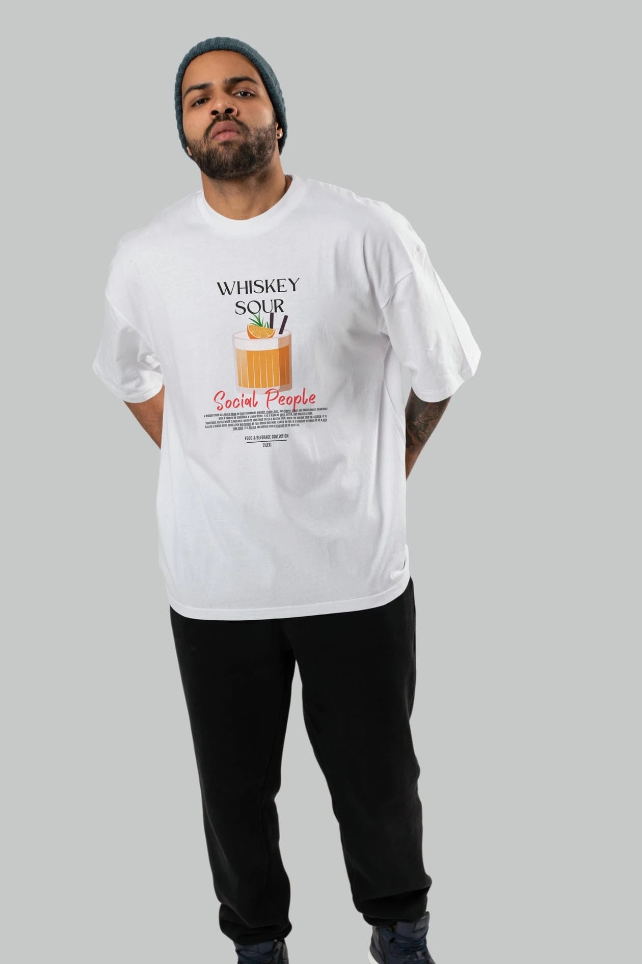 Whıskey Sour Kokteyl Serisi ön Baskılı Oversize t-shirt Erkek Kadın %100 Pamuk Bisiklet Yaka tişort