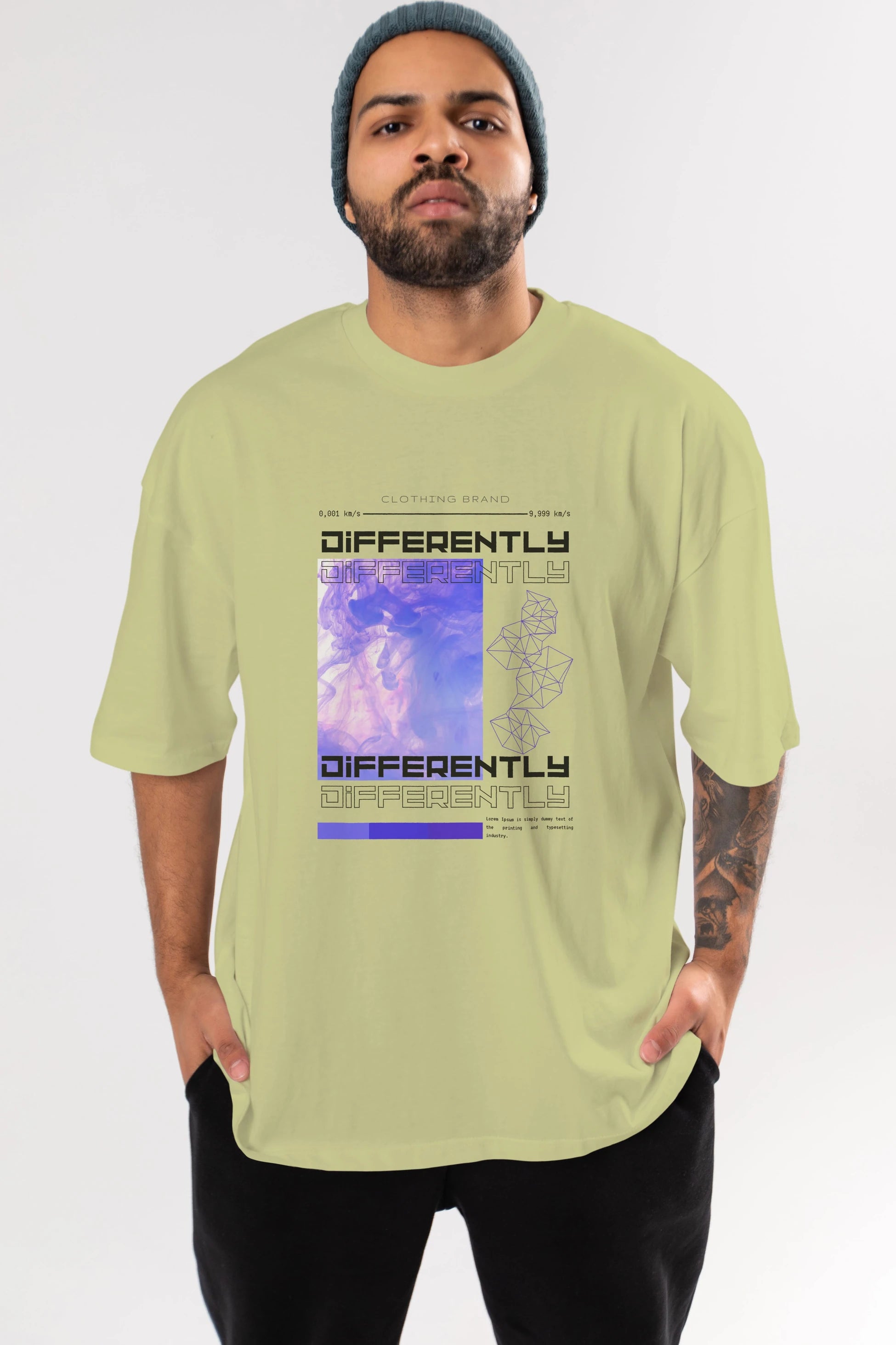 Differently Yazılı Ön Baskılı Oversize t-shirt Erkek Kadın Unisex
