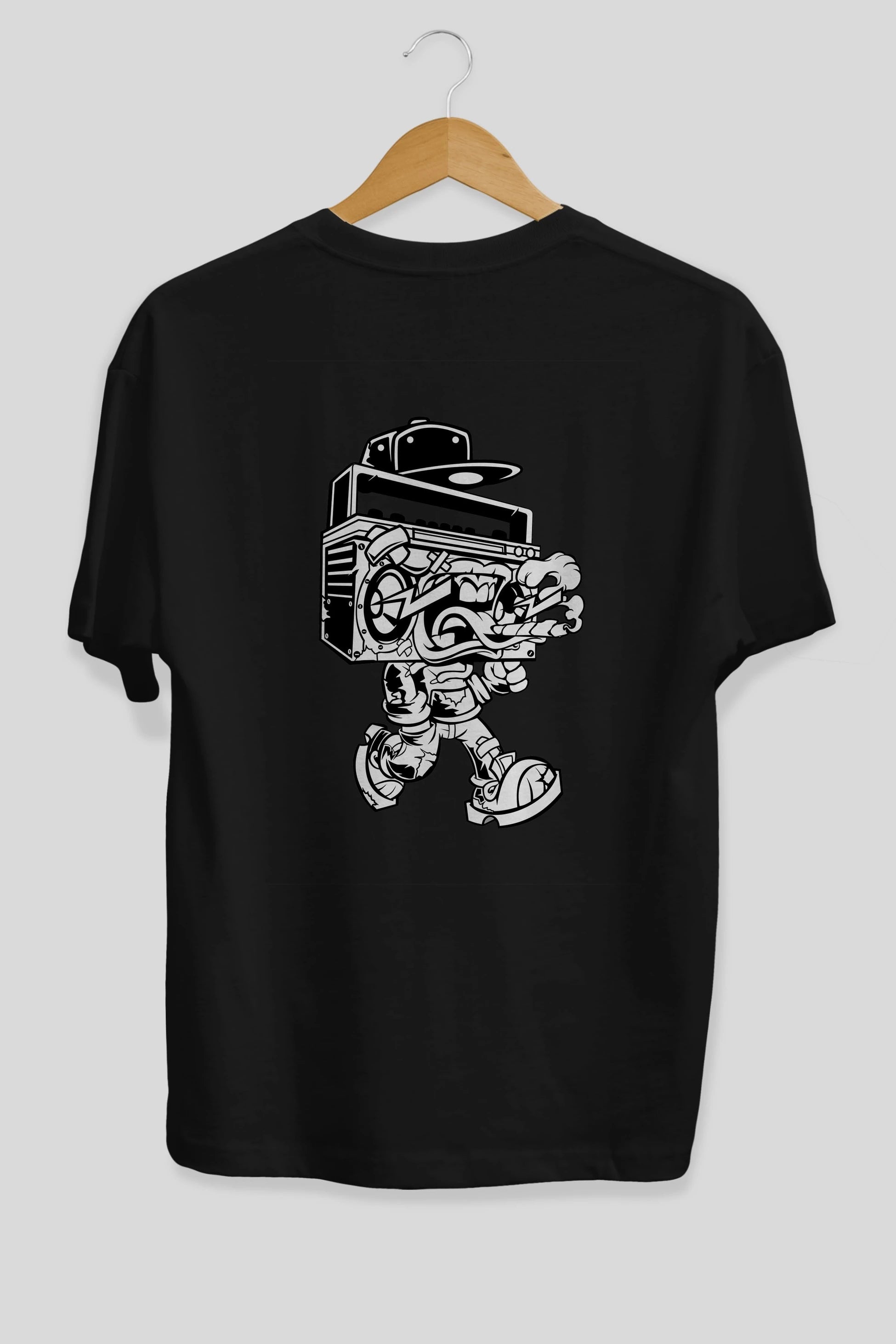 Boombox Arka Baskılı Oversize t-shirt Erkek Kadın Unisex %100 Pamuk tişort