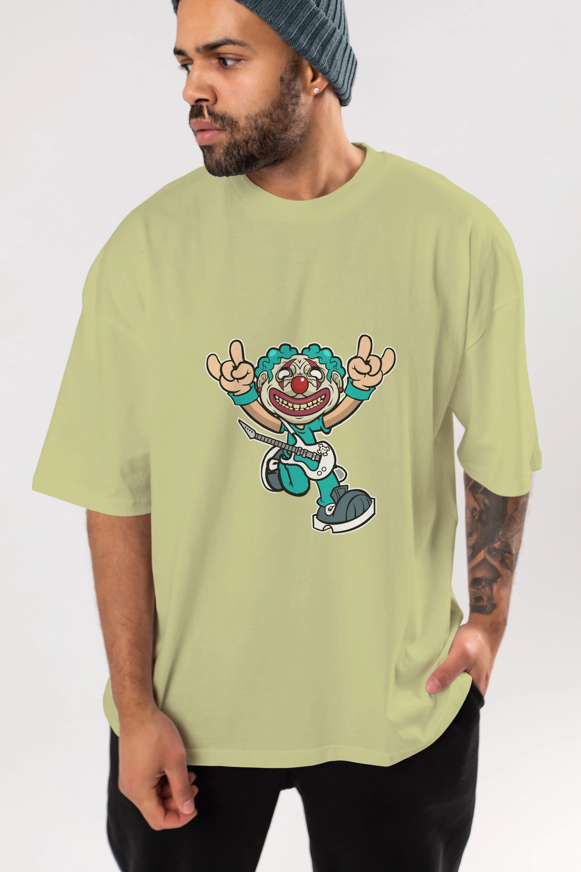Clown Punk Ön Baskılı Oversize t-shirt Erkek Kadın Unisex %100 Pamuk tişort