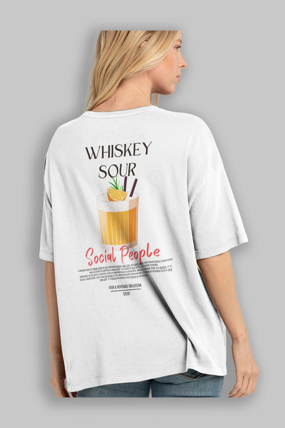 Whıskey Sour Kokteyl Serisi Baskılı Oversize t-shirt Erkek Kadın Unisex %100 Pamuk Bisiklet Yaka tişort