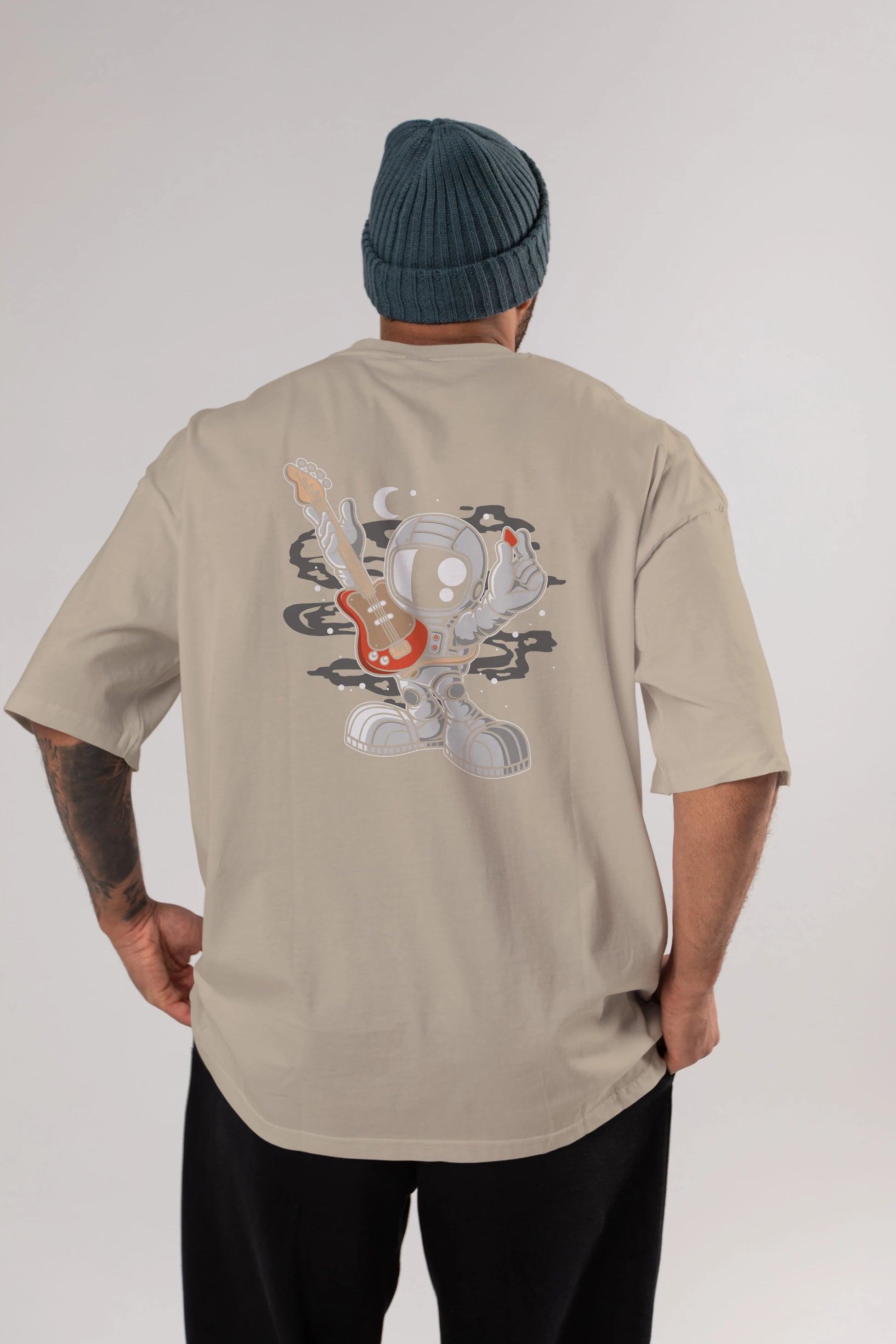 Astronaut Guitar Arka Baskılı Oversize t-shirt Erkek Kadın Unisex