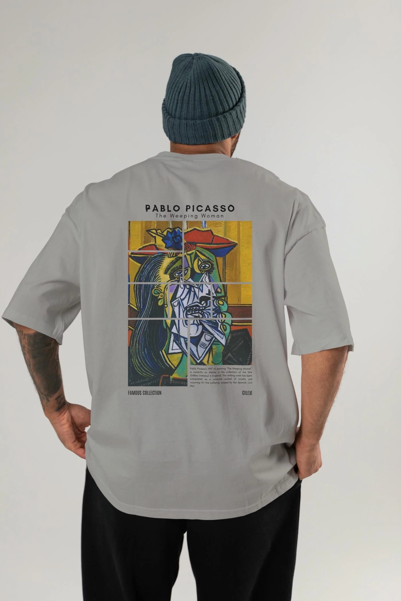 Pablo Picasso Arka Baskılı Oversize t-shirt Erkek Kadın Bisiklet Yaka Pamuk tişort