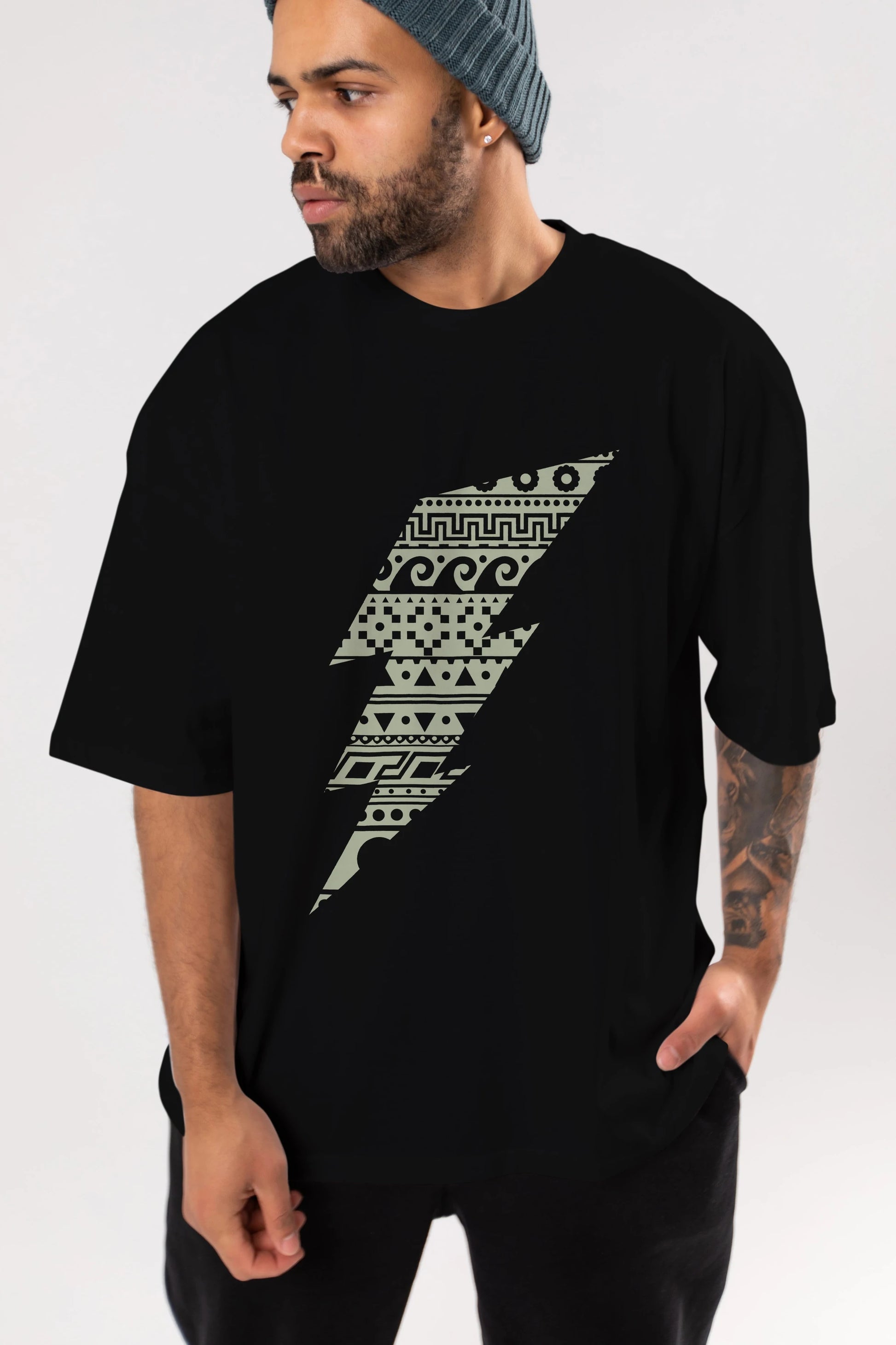 Thunderbolt Ön Baskılı Oversize t-shirt %100 pamuk Erkek Kadın Unisex