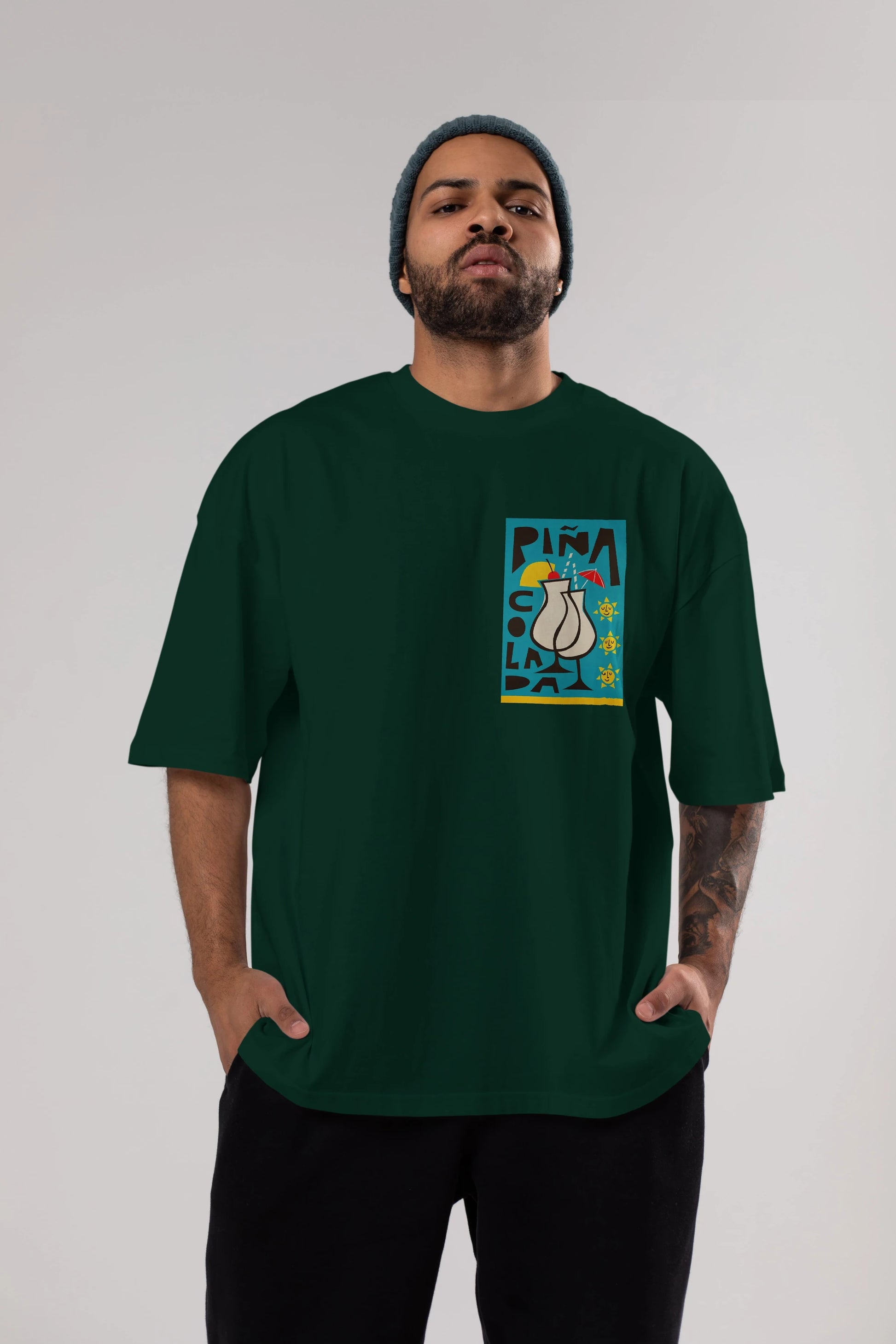 Pina Colada 4 Ön Sol Baskılı Oversize t-shirt Erkek Kadın Unisex %100 Pamuk Bisiklet Yaka tişort