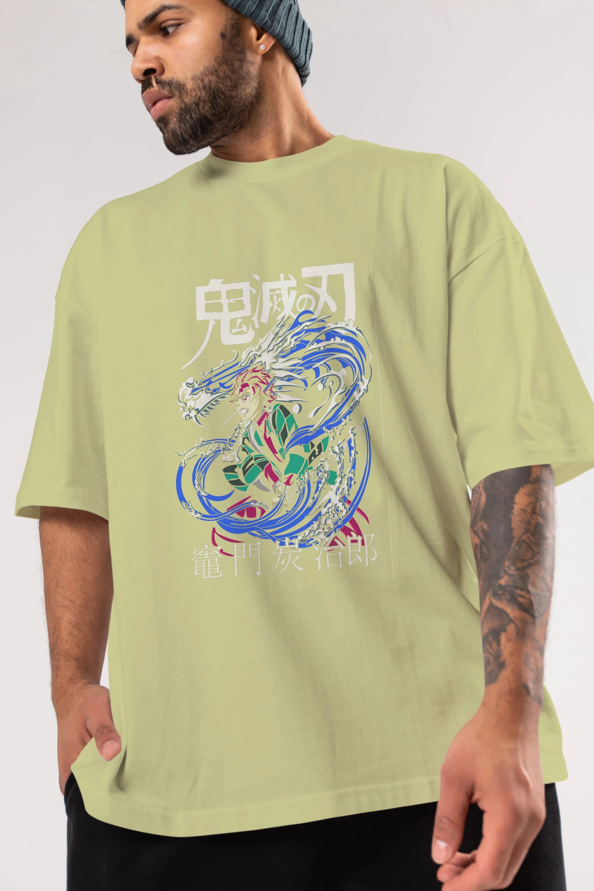 TANJIRO KAMADO 2 Anime Ön Baskılı Oversize t-shirt %100 pamuk Erkek Kadın Unisex