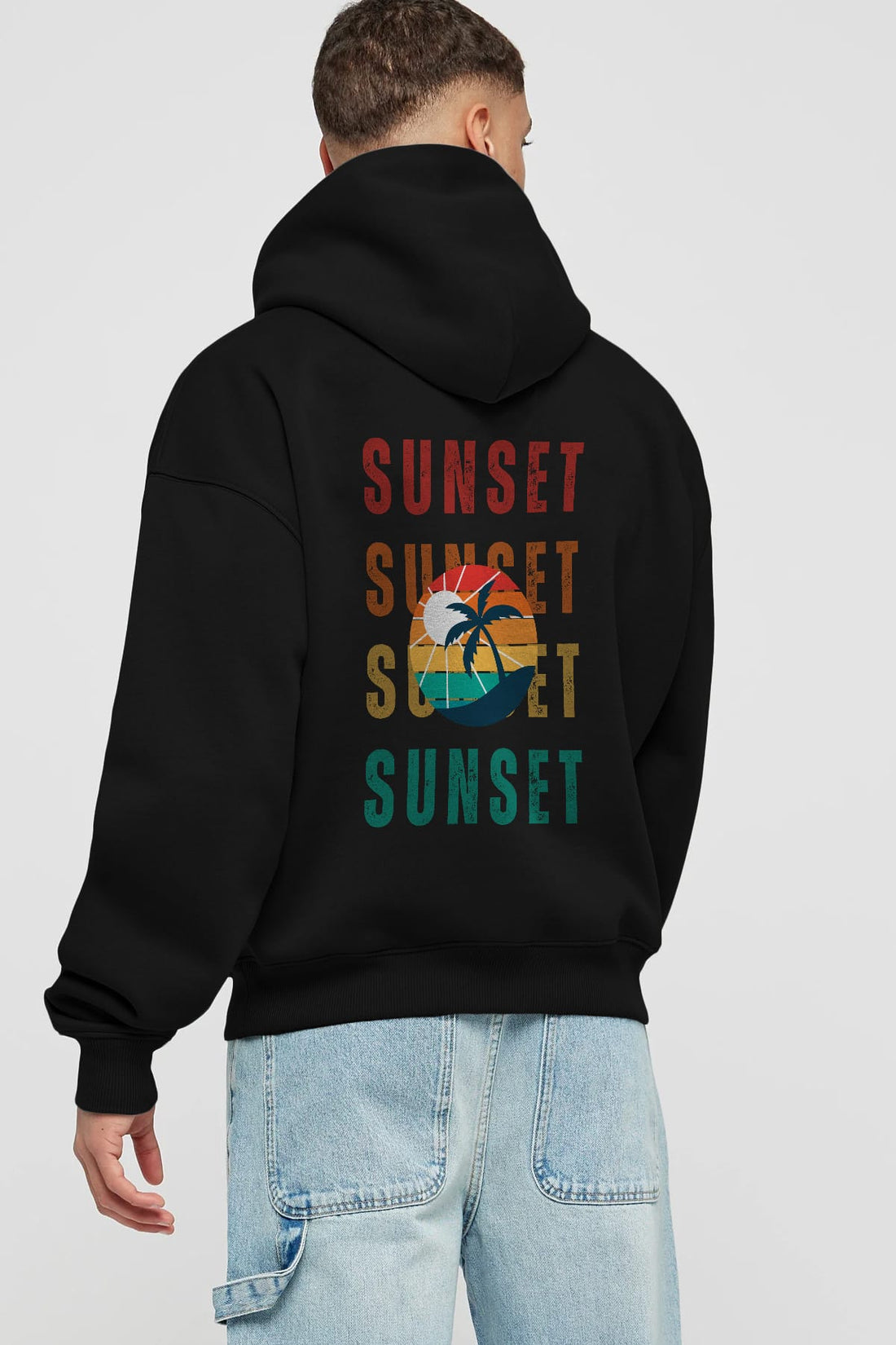 Sunset Yazılı Arka Baskılı Oversize Hoodie Kapüşonlu Sweatshirt Erkek Kadın Unisex