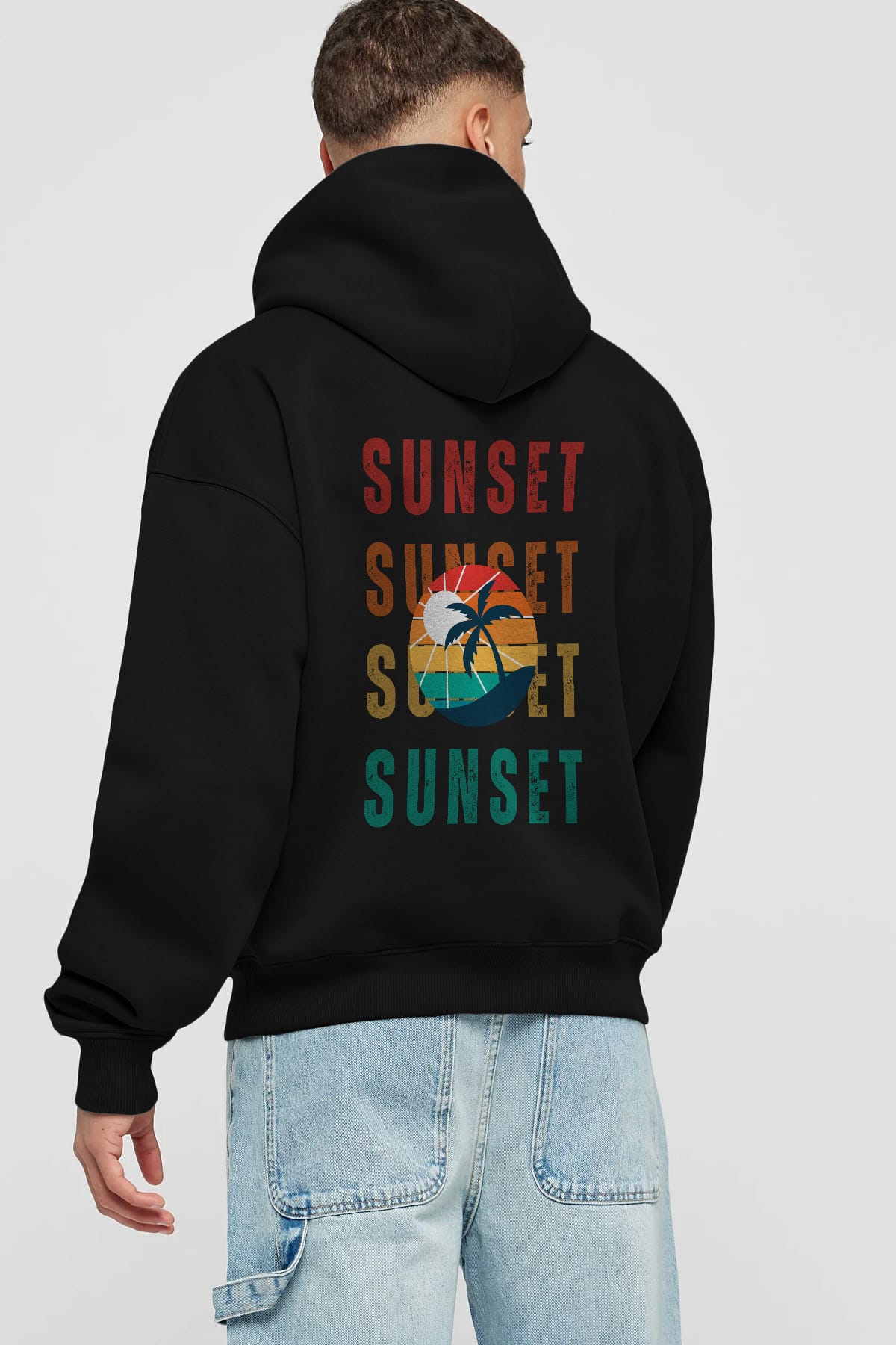 Sunset Yazılı Arka Baskılı Oversize Hoodie Kapüşonlu Sweatshirt Erkek Kadın Unisex