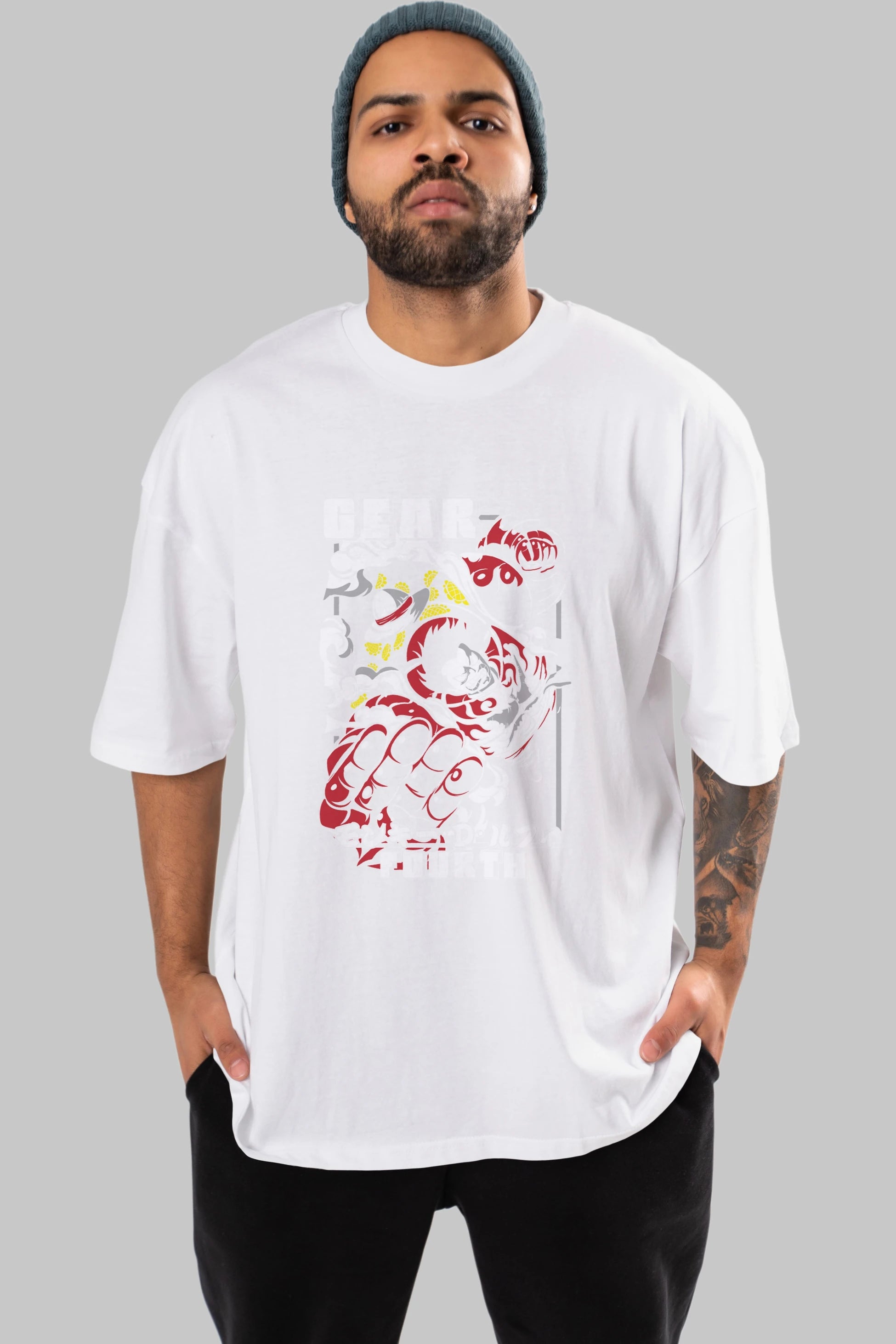 LUFFY gear fourth Anime Ön Baskılı Oversize t-shirt %100 pamuk Erkek Kadın Unisex