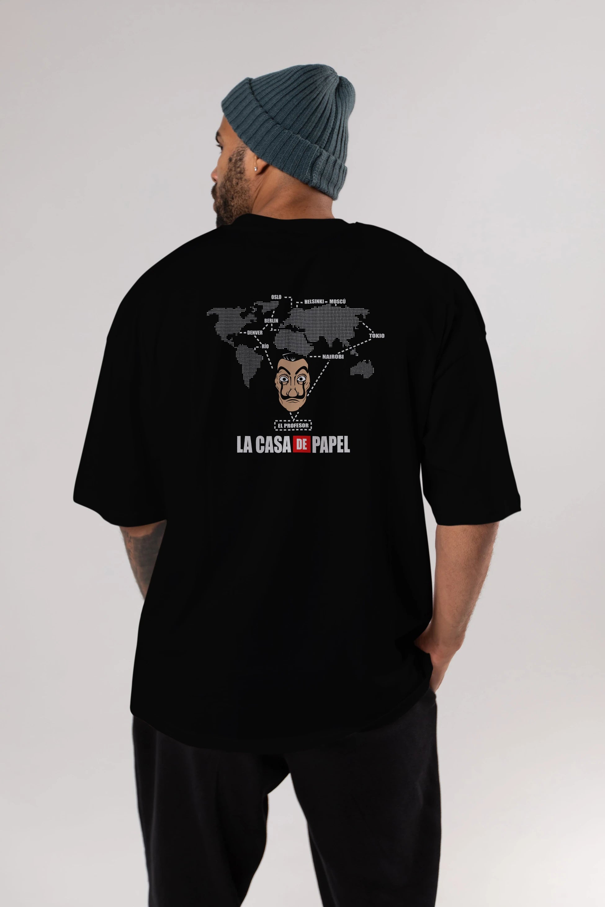 La Casa De Papel Arka Baskılı Oversize t-shirt Erkek Kadın Unisex %100 Pamuk Bisiklet Yaka tişort