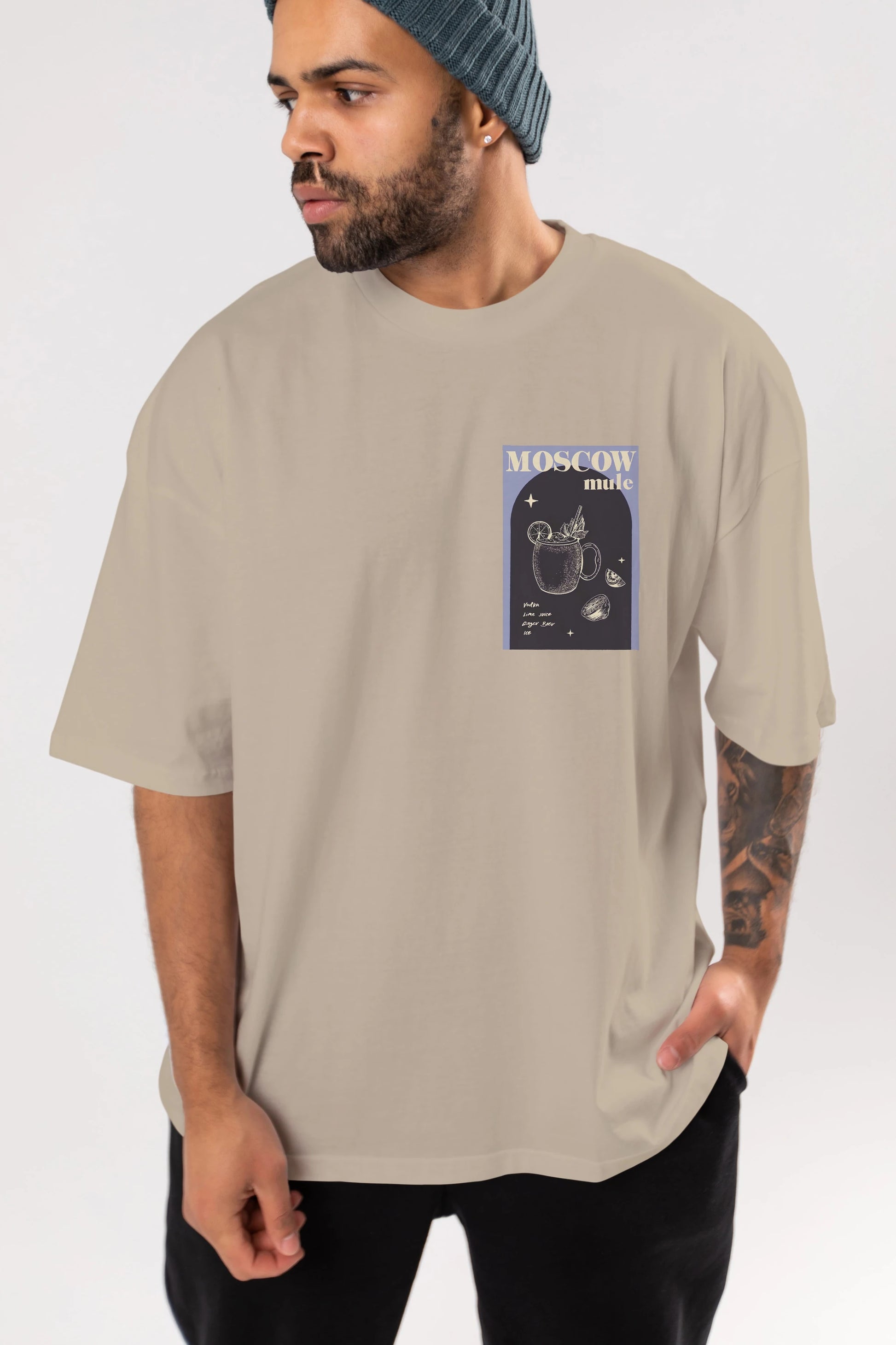 Moscow Mule Ön Sol Baskılı Oversize t-shirt Erkek Kadın Unisex %100 Pamuk Bisiklet Yaka tişort