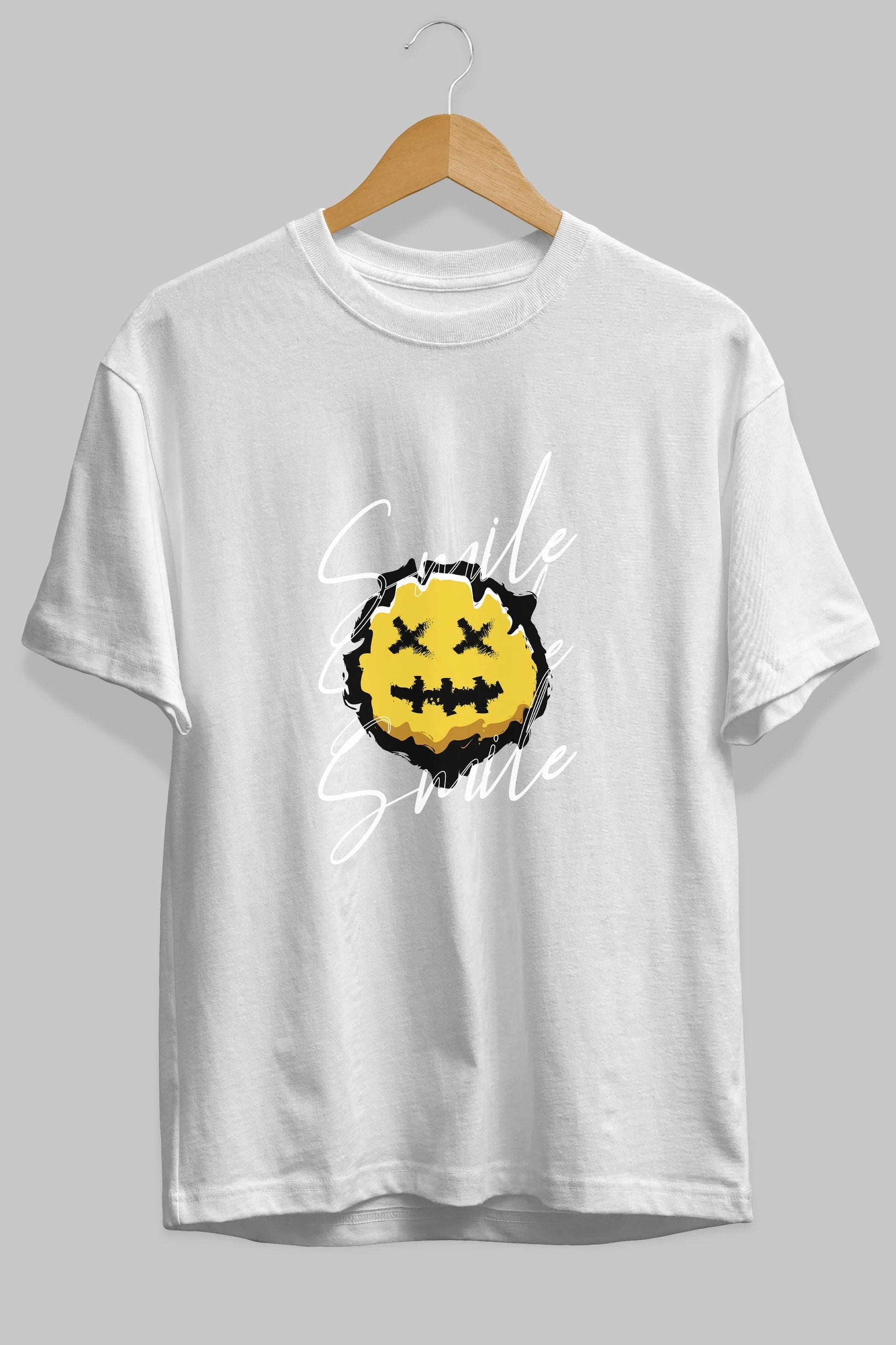 Smile Emoji Ön Baskılı Oversize t-shirt Erkek Kadın Unisex