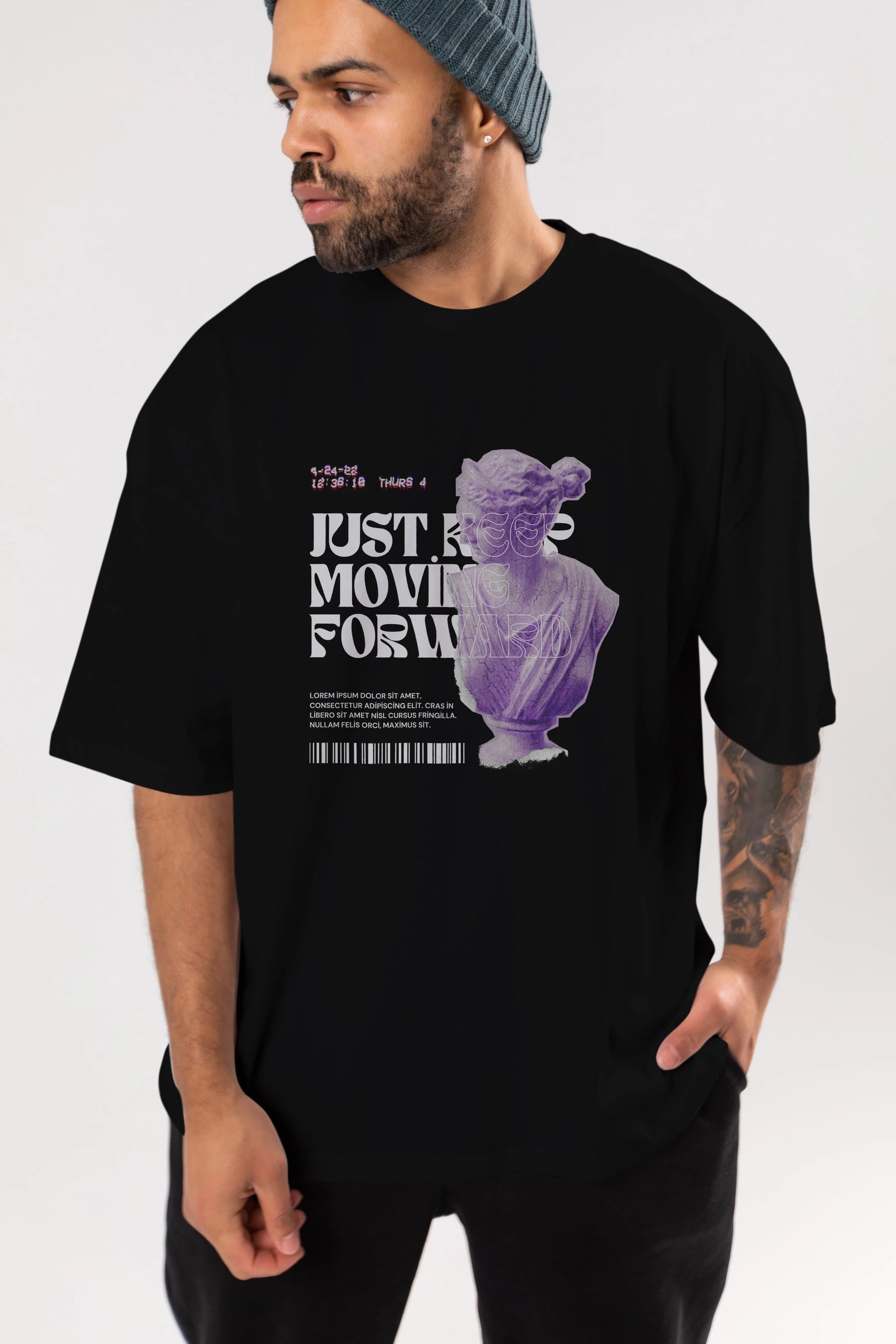Just Keep Moving Forward Yazılı Ön Baskılı Oversize t-shirt Erkek Kadın Unisex