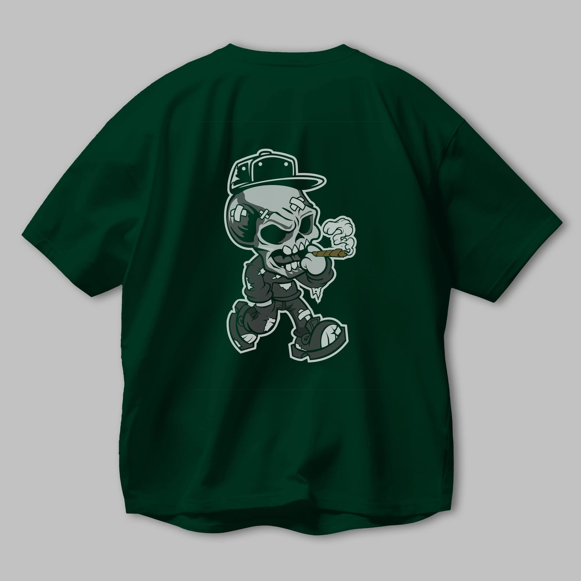 Skull Smoker Arka Baskılı Oversize t-shirt Erkek Kadın Unisex %100 Pamuk tişort