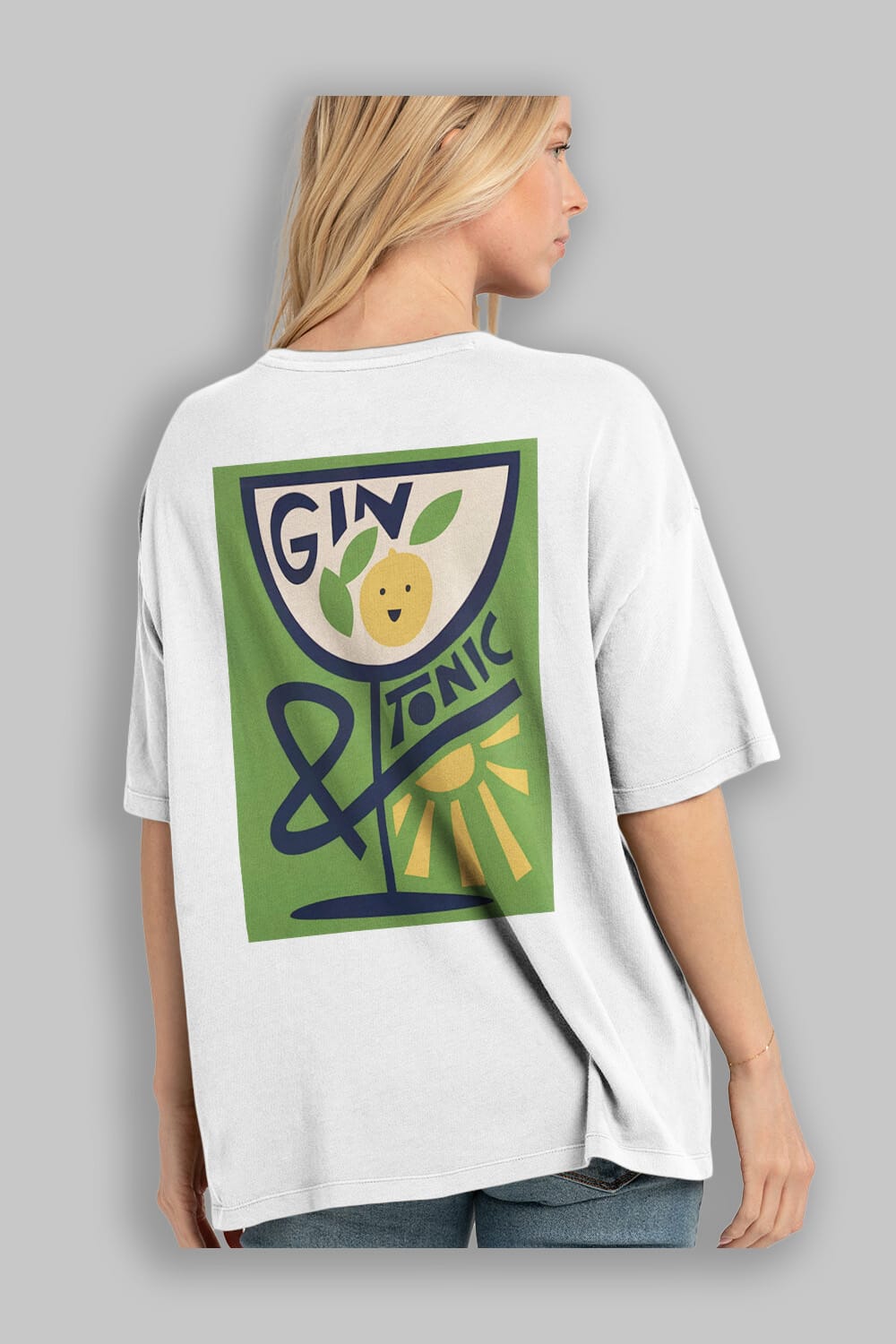 Gin Tonic 3 Arka Baskılı Oversize t-shirt Erkek Kadın Unisex %100 Pamuk Bisiklet Yaka tişort