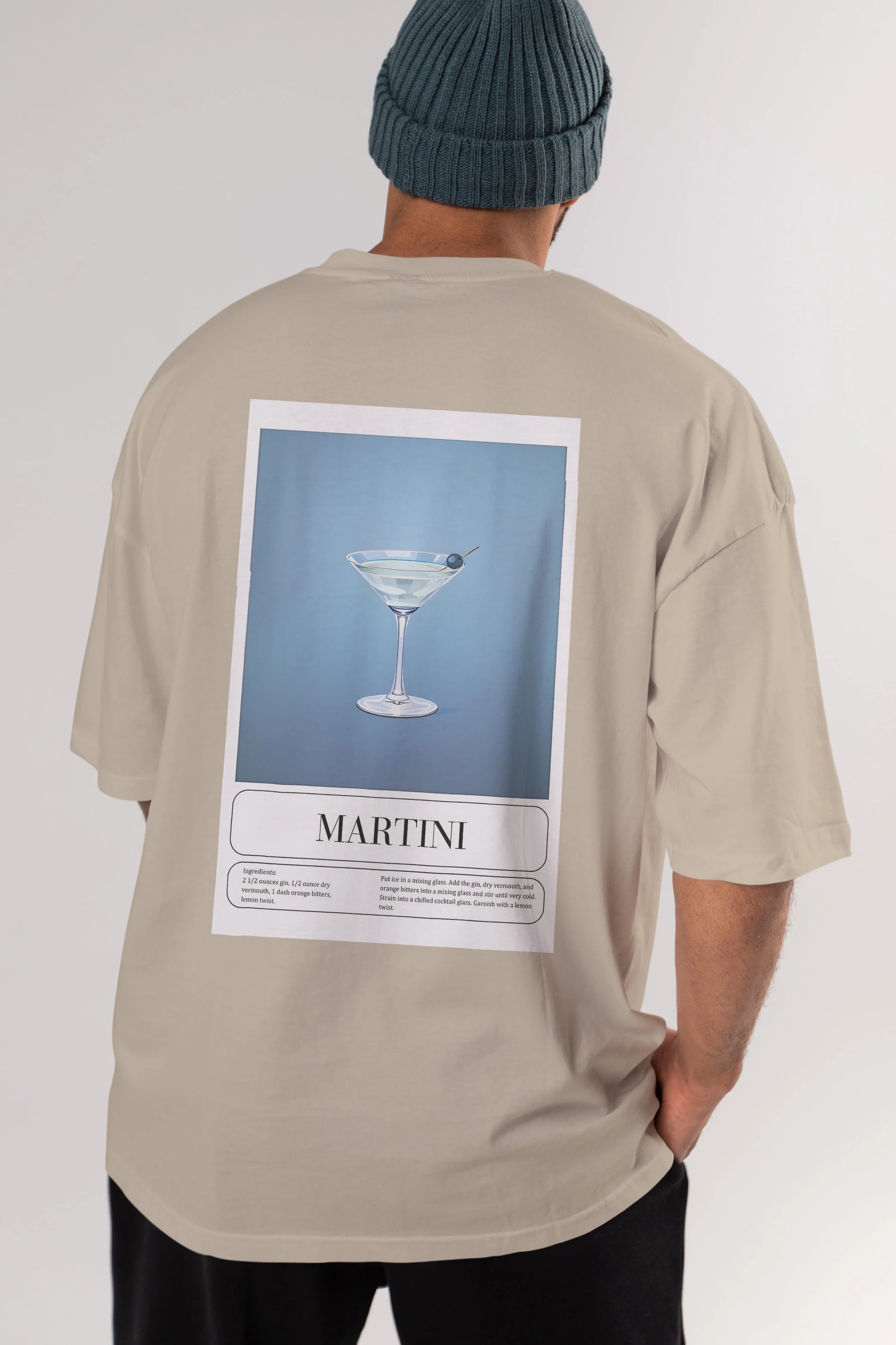 Martini Arka Baskılı Oversize t-shirt Erkek Kadın Unisex %100 Pamuk Bisiklet Yaka tişort