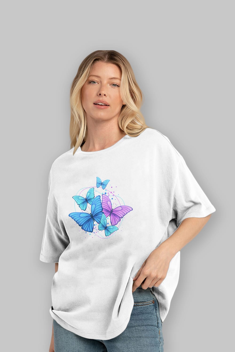 Kelebek Ön Baskılı Oversize t-shirt Erkek Kadın Unisex