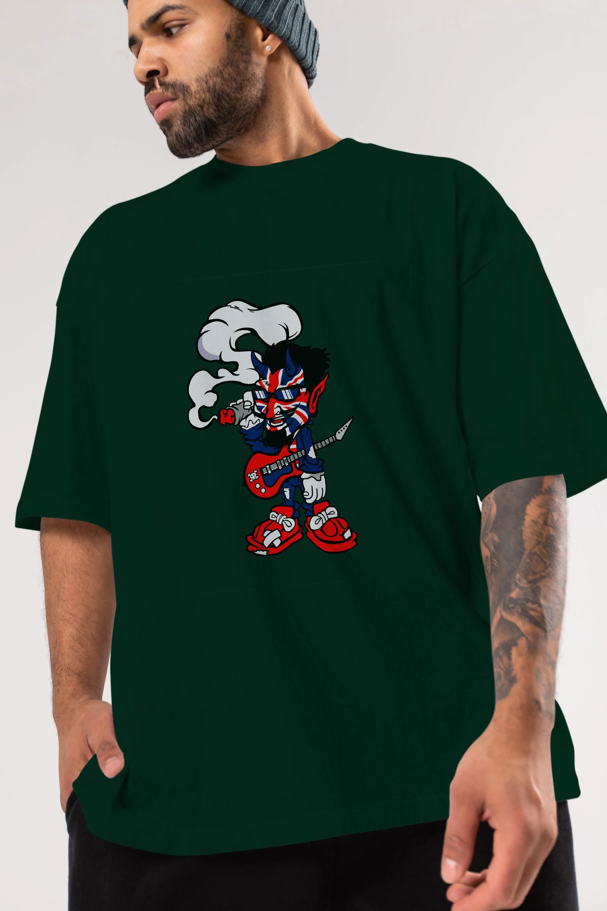 Uk Devil Rockstar Ön Baskılı Oversize t-shirt Erkek Kadın Unisex %100 Pamuk tişort
