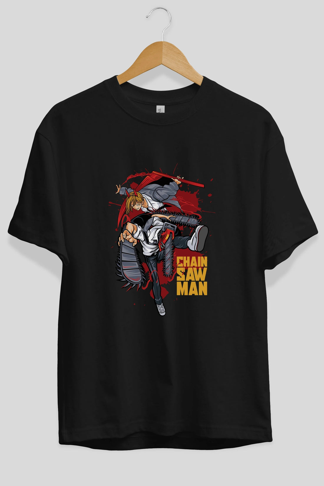 DENJI and POWER Anime Ön Baskılı Oversize t-shirt %100 pamuk Erkek Kadın Unisex