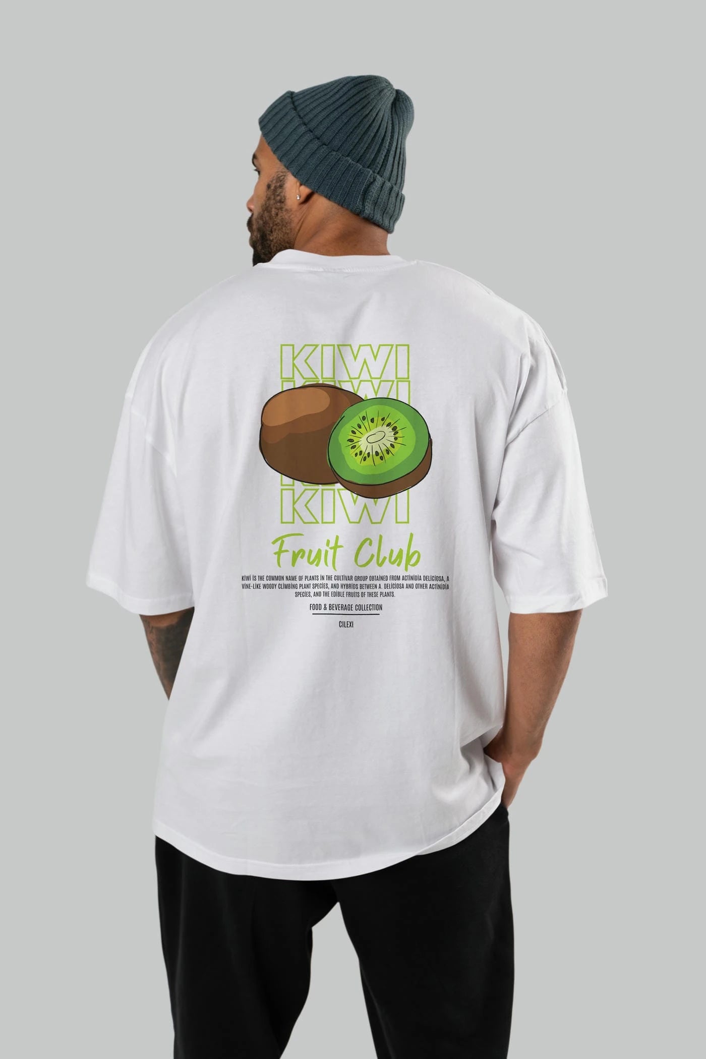 Kiwi Arka Baskılı Oversize t-shirt Erkek Kadın Pamuk Bisiklet Yaka tişort