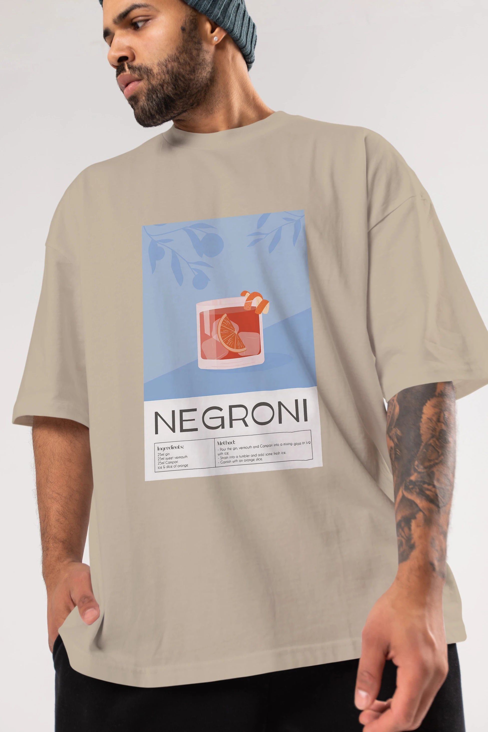 Negroni Ön Baskılı Oversize t-shirt Erkek Kadın Unisex %100 Pamuk Bisiklet Yaka tişort