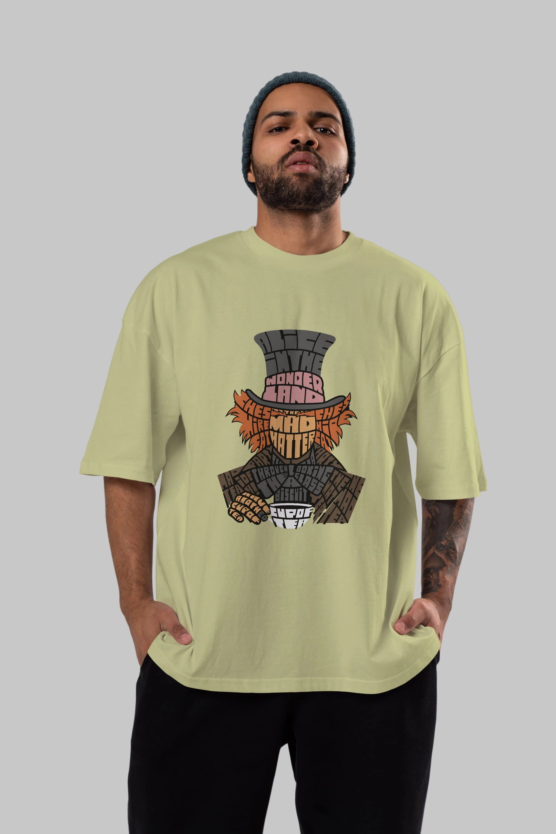 Madhatter Ön Baskılı Oversize t-shirt %100 pamuk Erkek Kadın Unisex