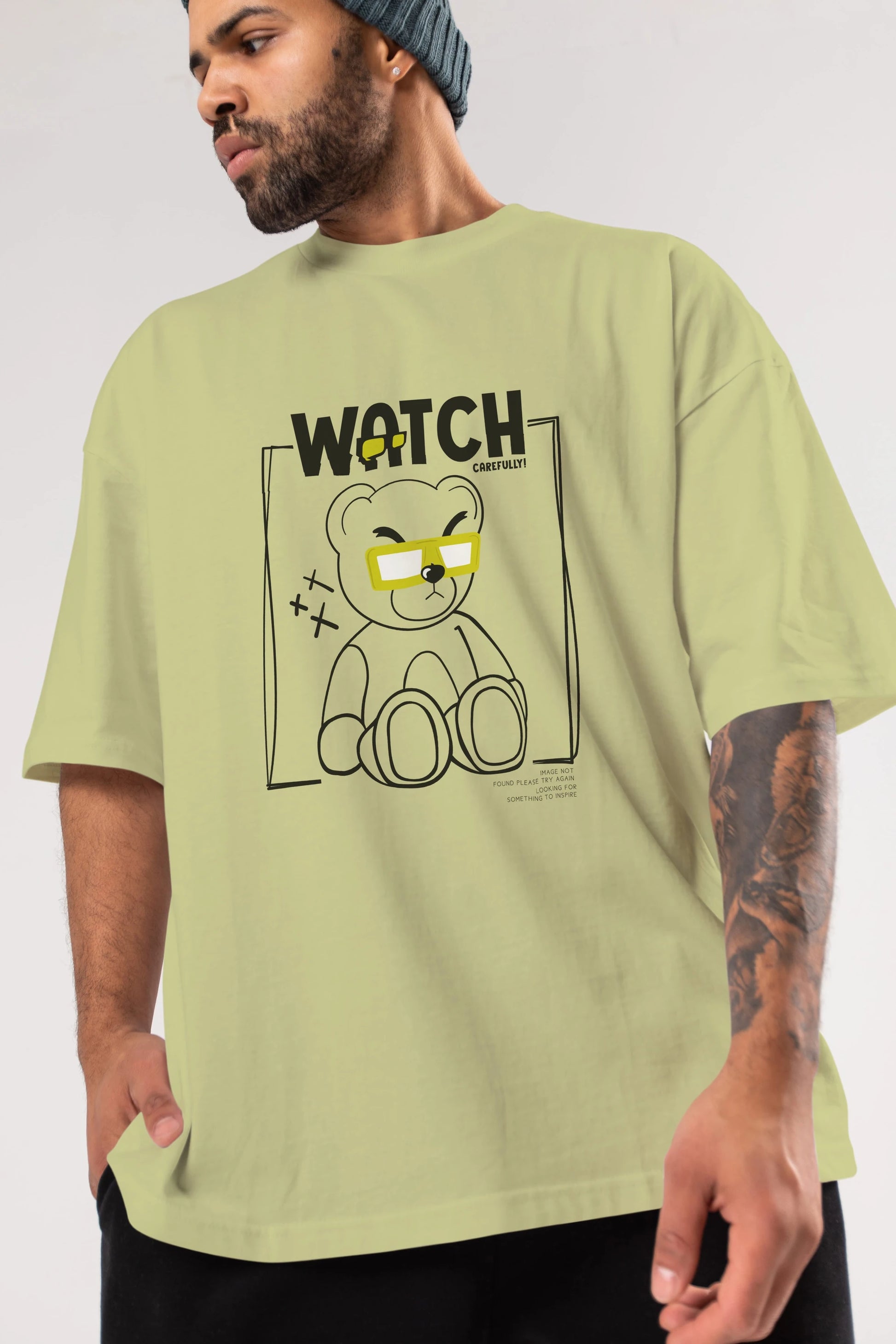 Watch Carefully Bear Ön Baskılı Oversize t-shirt Erkek Kadın Unisex