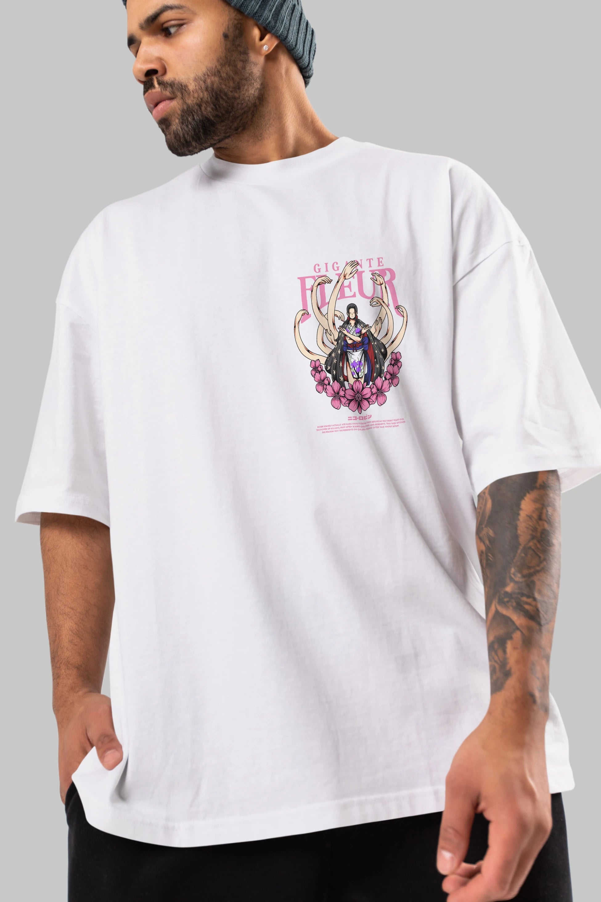 Gigante Fleur Ön Sol Baskılı Oversize t-shirt Erkek Kadın Unisex %100 Pamuk Bisiklet Yaka tişort