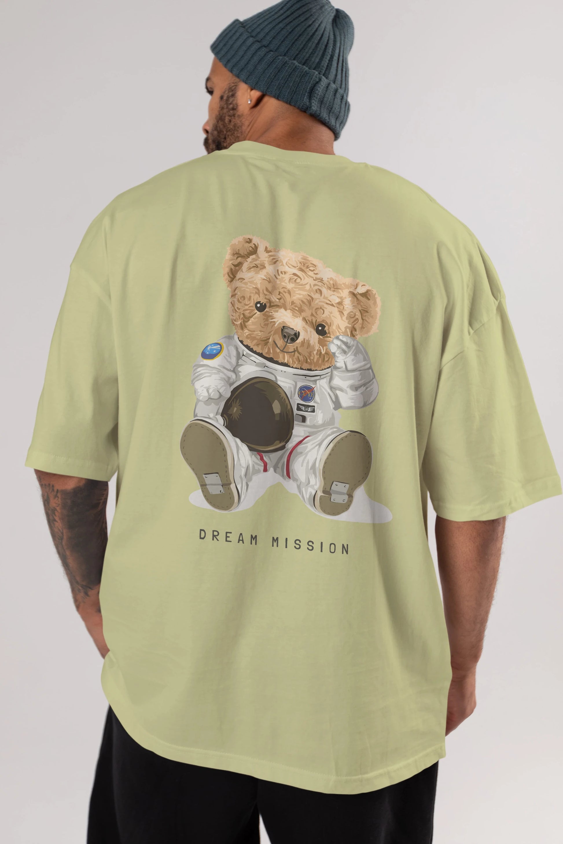 Teddy Bear Asrtonot Arka Baskılı Oversize t-shirt Erkek Kadın Unisex %100 Pamuk