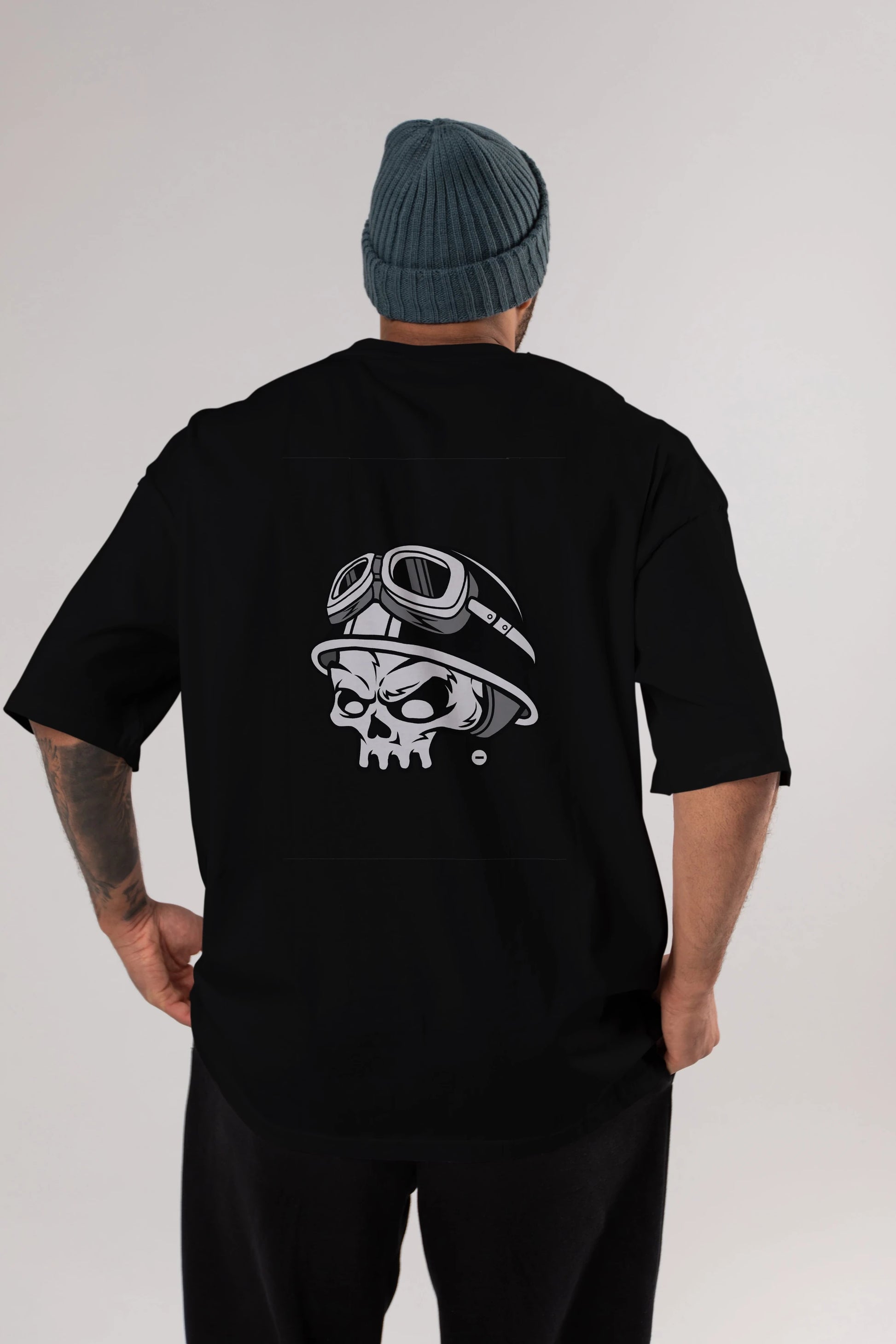 Biker Helmet Arka Baskılı Oversize t-shirt Erkek Kadın Unisex %100 Pamuk tişort