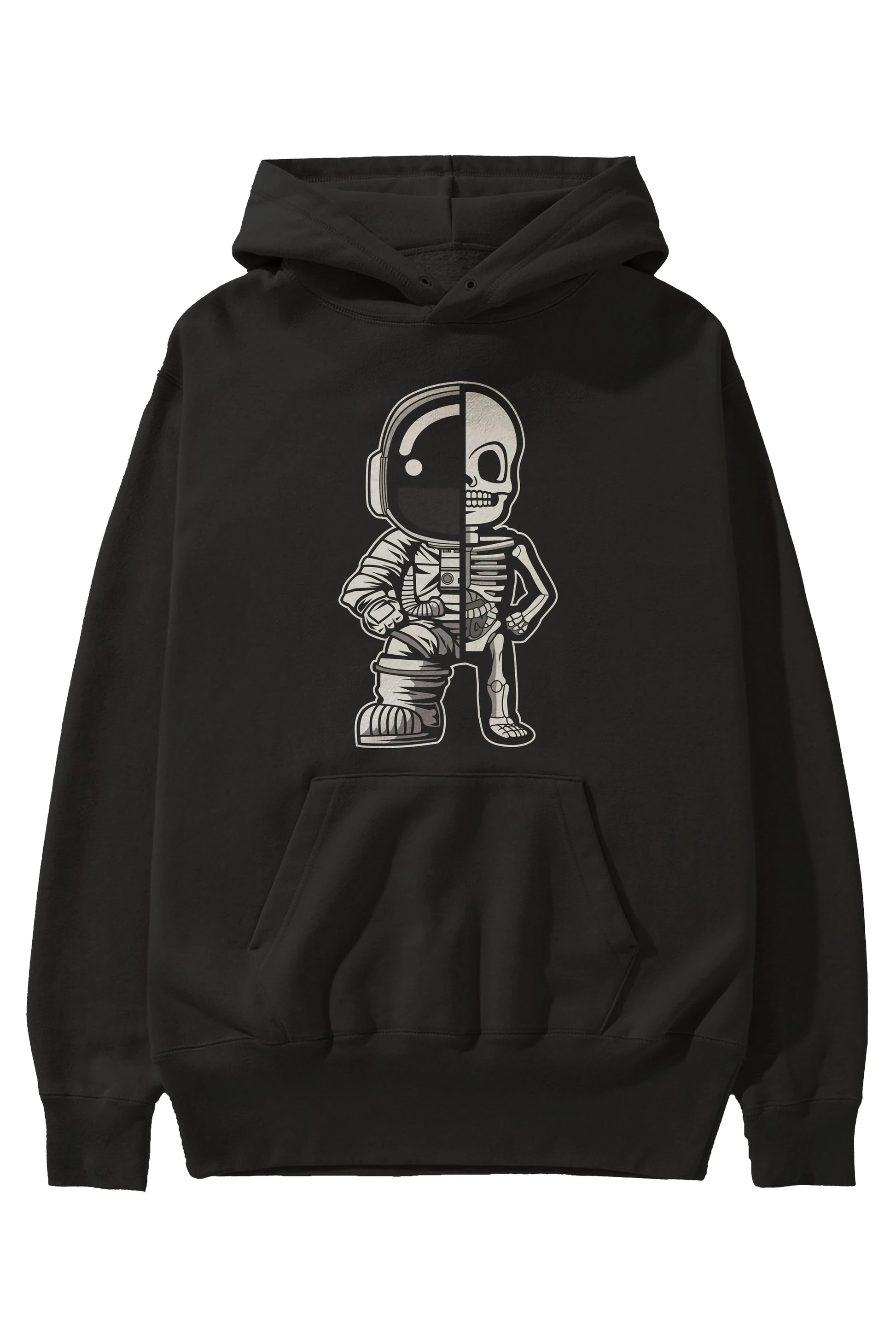 Astronaut Half Skeleton Ön Baskılı Hoodie Oversize Kapüşonlu Sweatshirt Erkek Kadın Unisex