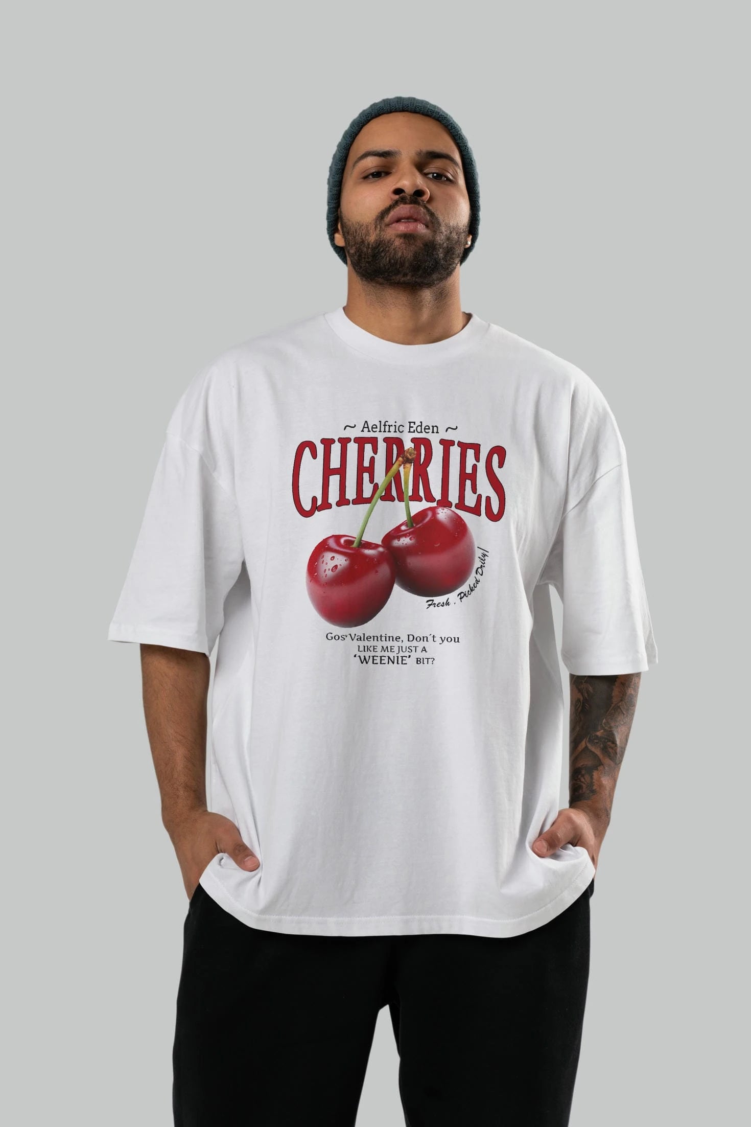 Cherry Cherries Ön Baskılı Oversize t-shirt Erkek Kadın Pamuk Bisiklet Yaka tişort