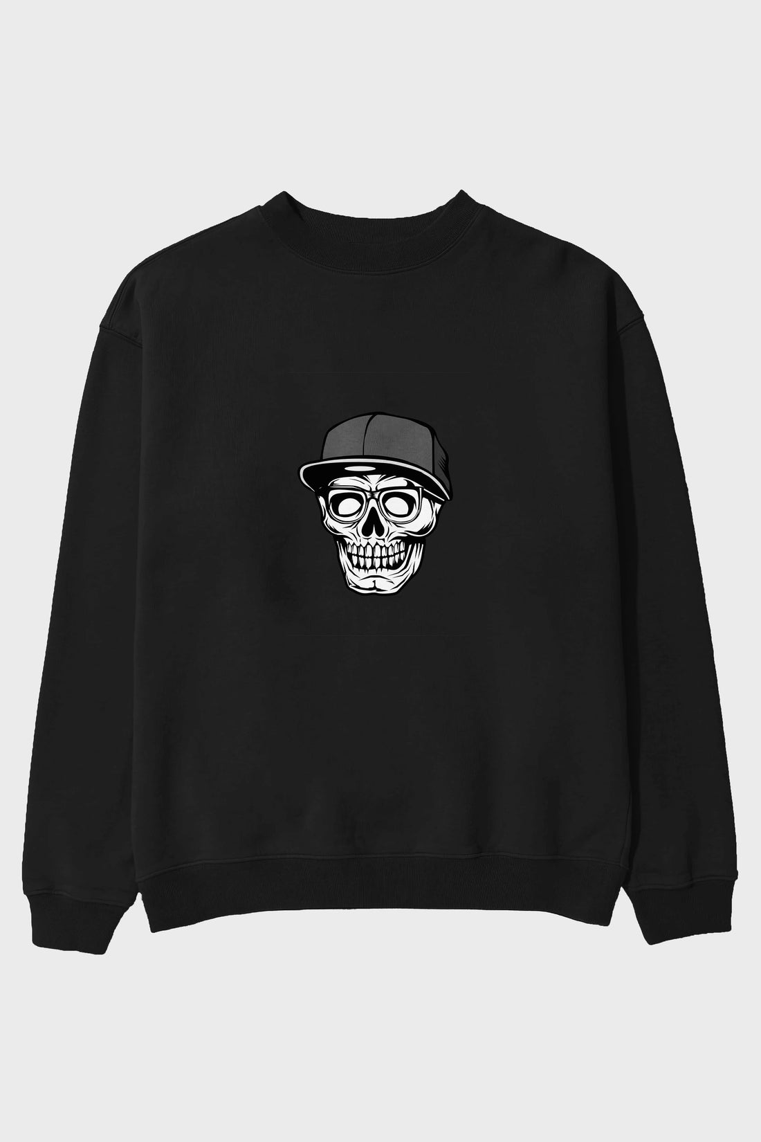 Skull With Hat Ön Baskılı Oversize Sweatshirt Erkek Kadın Unisex