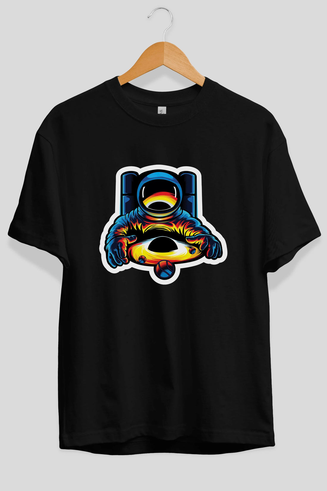 Astronaut & Black Hole Sticker Ön Baskılı Oversize t-shirt Erkek Kadın Unisex