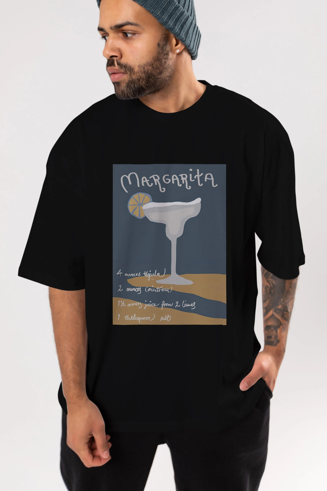 Margarita 2 Ön Baskılı Oversize t-shirt Erkek Kadın Unisex %100 Pamuk Bisiklet Yaka tişort